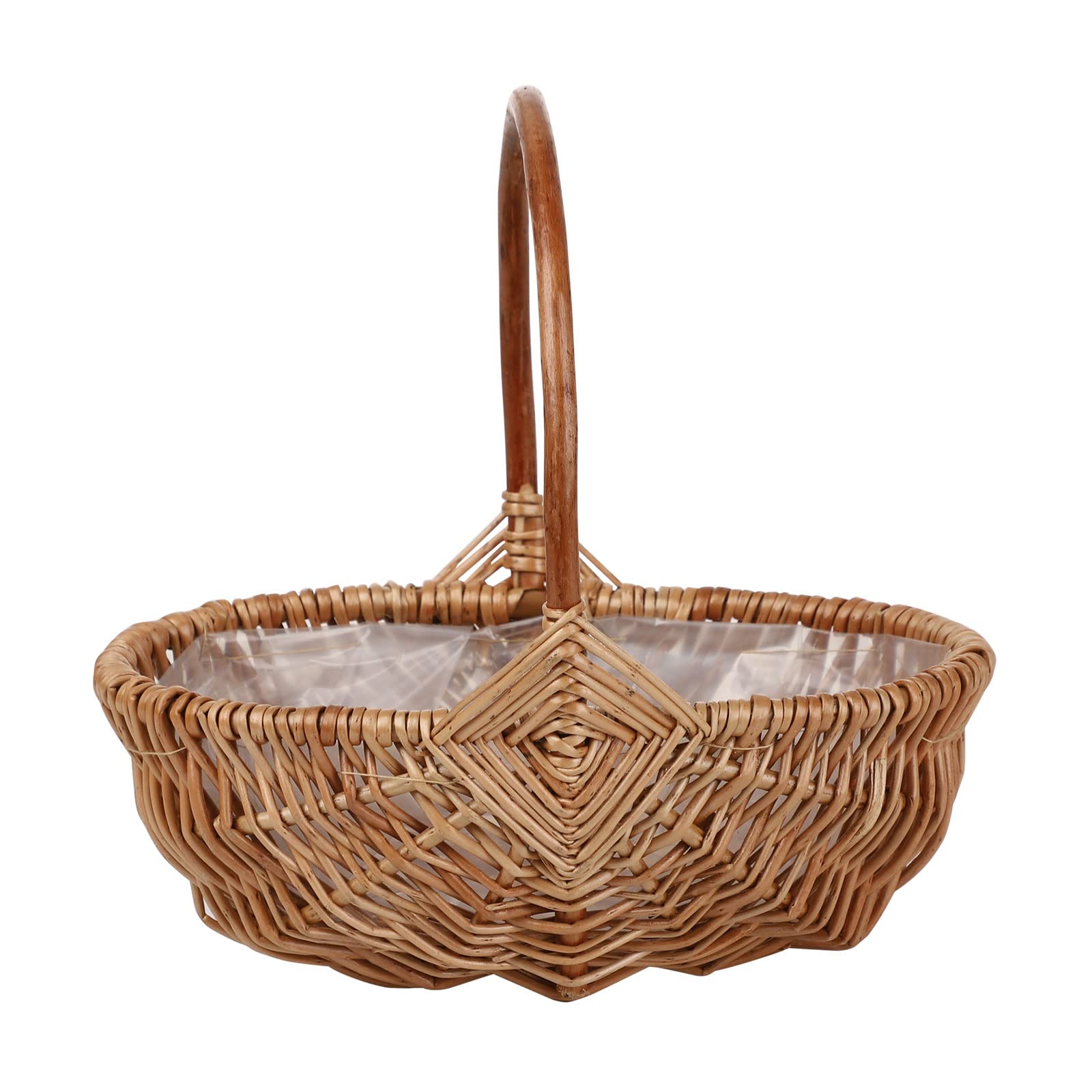 Handmade Rattan Flower Basket with Plastic Liner & Handle - Woven Wicker Planter for Home, Wedding, Garden Decor - Storage Basket for Plants, Blankets, Toys (Brown) | Perfect for Indoor Decor, Outdoor Patio & Gift Giving