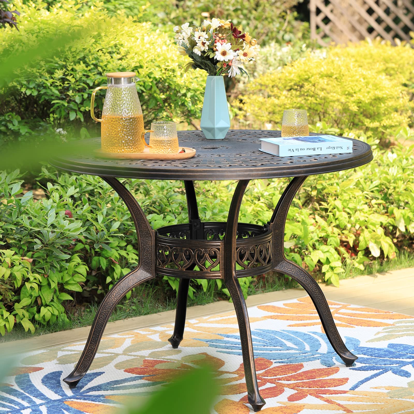 Premium Bronze Round Cast Aluminum Patio Dining Table - 39