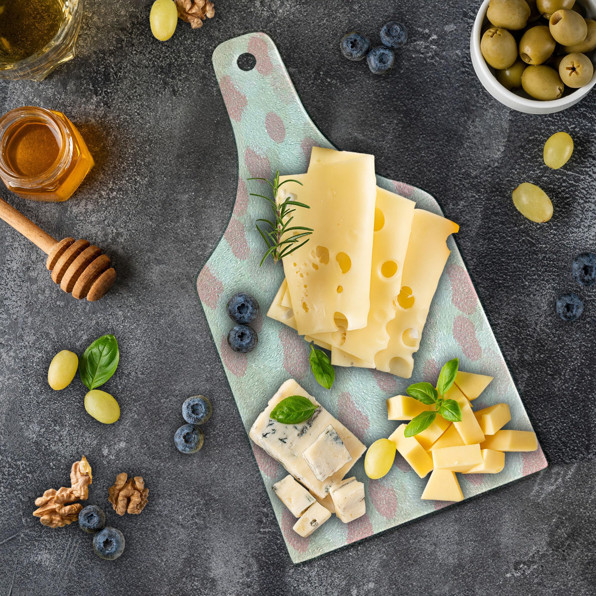 Ambesonne Pastel Cutting Board - Spring Floral Peony Design, Tempered Glass Serving Board for Kitchen & Dining - Wine Bottle Shape in Brown, Pink & White - Perfect for Entertaining, Charcuterie & Cheese Platters