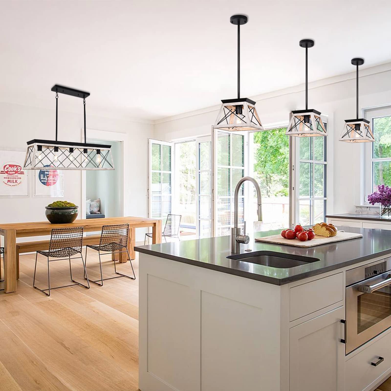 Farmhouse Pendant Light Fixture - Industrial Metal Hanging Light for Kitchen Island, Dining Room, Entryway & Hallway | Rustic Trapezoidal Design | Perfect Over Sink, Breakfast Bar & Open Concept Spaces