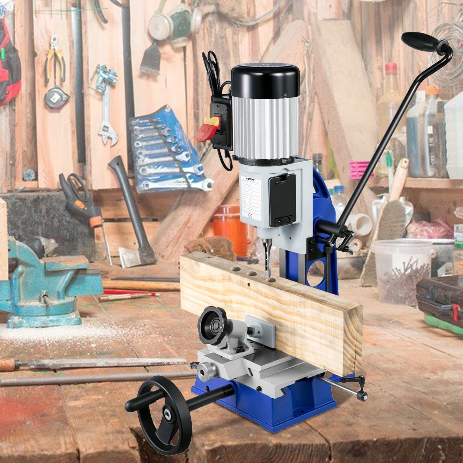 VEVOR 1/2 HP 1700RPM Woodworking Mortise Machine with Movable Workbench | Benchtop Mortiser for Round Holes, Square Holes & Special Woodworking Joints | Perfect for Cabinet Making, Furniture Building & DIY Wood Projects