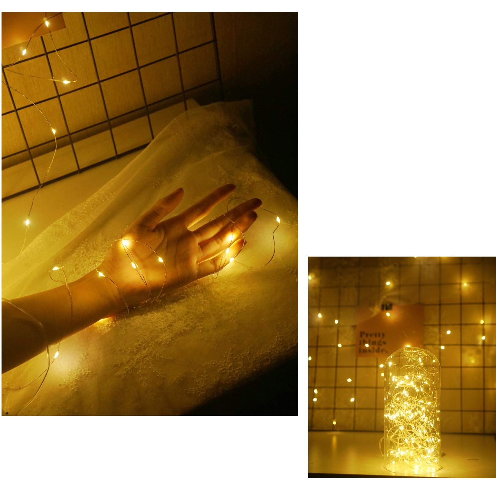 20 Pack Battery Operated Fairy Lights - 6.6ft 20 LED Waterproof Mason Jar Lights with Silver Wire, Mini Firefly String Lights for Wedding Centerpieces, Table Decor, DIY Crafts, Christmas Party & Home Decoration (Perfect for Indoor/Outdoor Use)