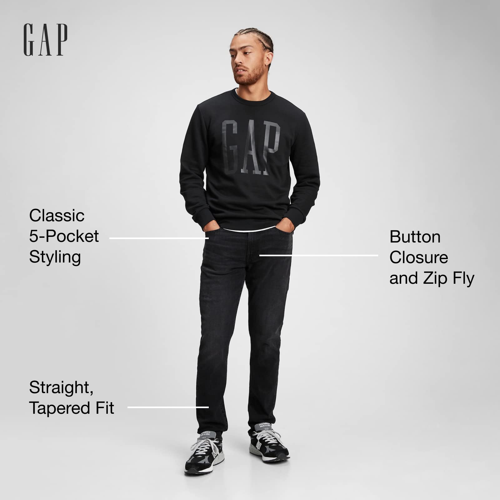 GAP Straight Taper Fit Denim Jeans for Men - Classic Blue Stretch Comfortable Jeans | Perfect for Casual Wear, Office & Everyday Outfits