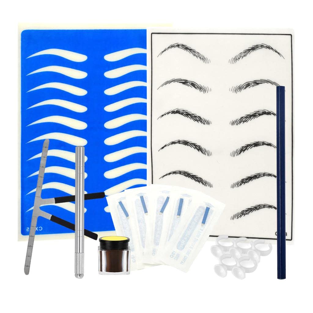 Professional Permanent Makeup Kit with Tattoo Pen, Needles, Practice Skin & Ink - Includes Ruler, Glue Cup & Silver Ring for Precise Eyebrow & Lip Tattooing - Perfect for Beginners & Professionals in Beauty Salons & Tattoo Studios