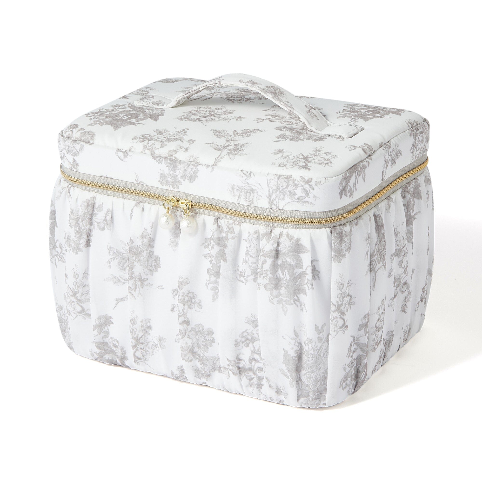 Classic Flower Vanity Pouch Large Beige - Elegant Cosmetic Bag for Women, Travel Makeup Organizer, Perfect for Daily Use & Gift Giving