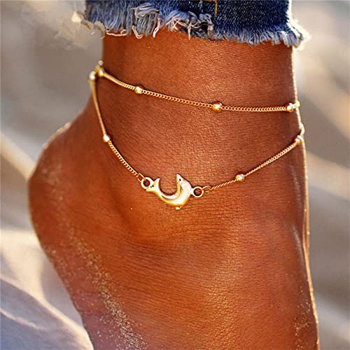 Handmade Dainty Layered Dolphin Initial Ankle Bracelets for Women - Personalized Beach Jewelry Gifts for Summer, Vacation & Boho Style Outfits