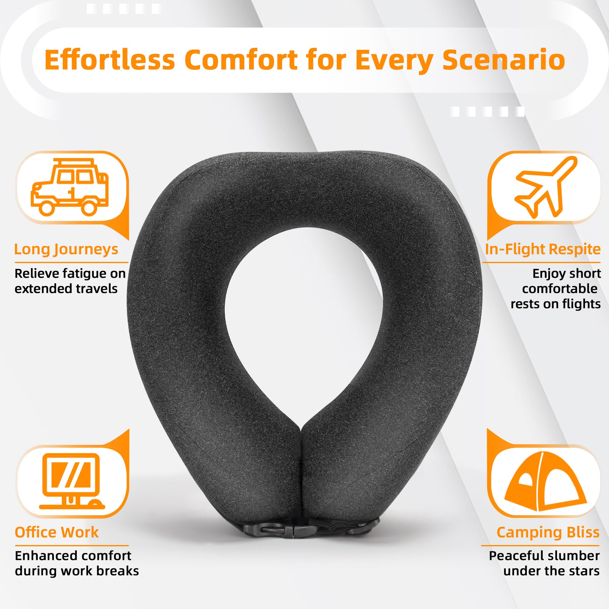 Memory Foam Travel Neck Pillow for Airplane Sleeping - 3D Contoured Support with Eye Mask & Earplugs - Long Flight Essentials Set in Gray - Perfect for Business Trips, Redeye Flights & Road Trips