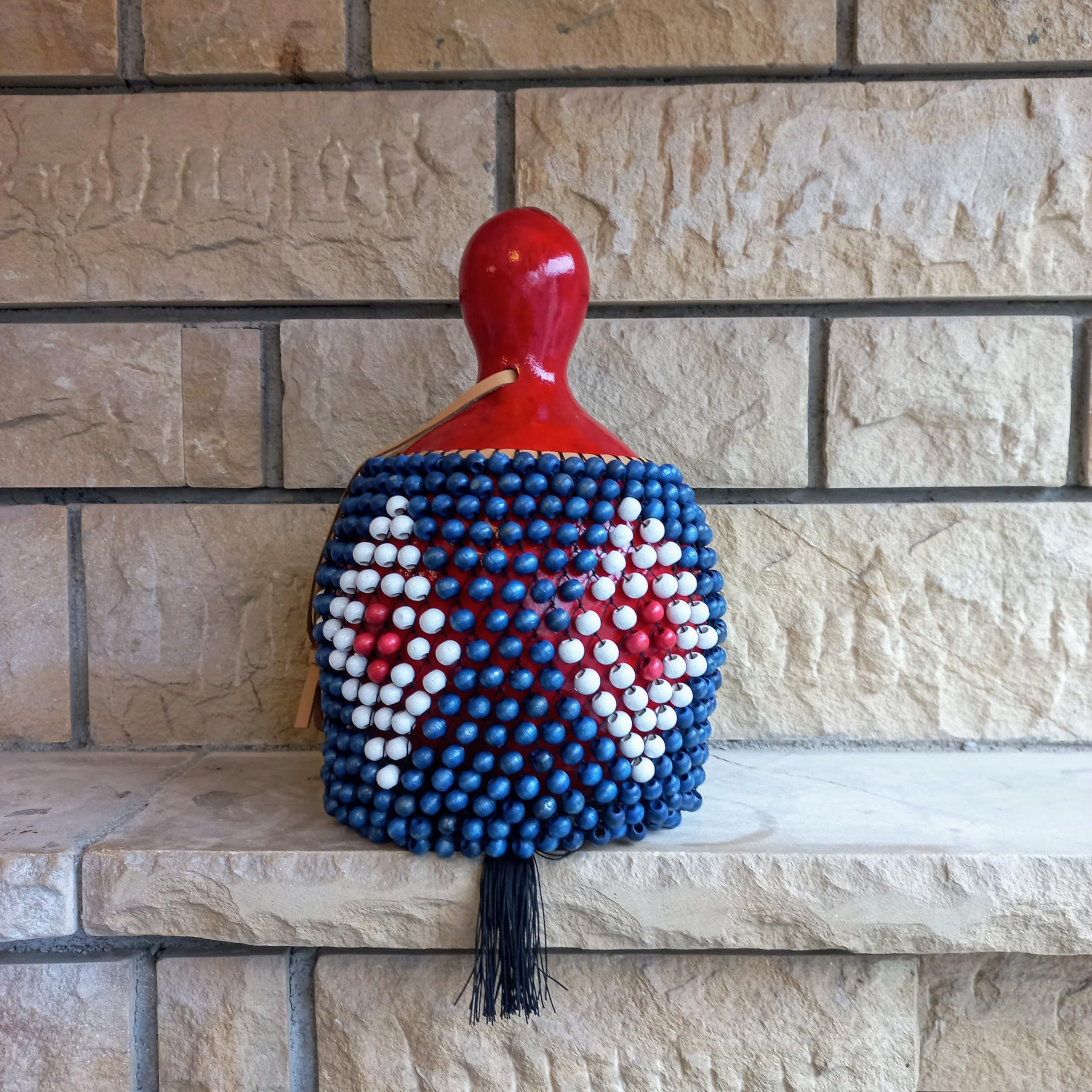 Red White Blue Beaded Shekere - Handcrafted Latin Percussion Instrument for Musicians | Perfect Gift for Birthdays, Music Lovers & Performers | Great for Live Shows, Studio Recording & Cultural Events
