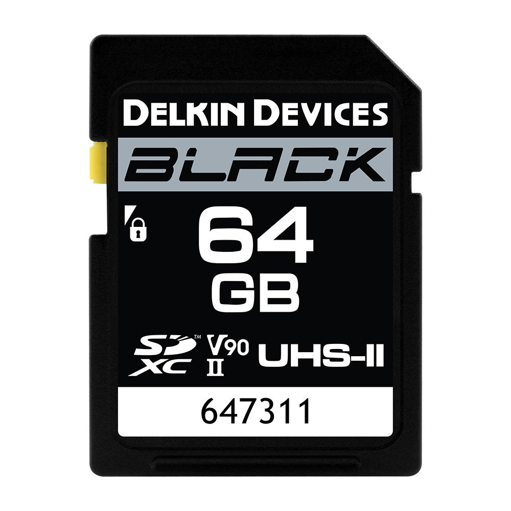 Delkin 64GB UHS-II SDXC V90 High-Speed Memory Card for Professional DSLR Cameras, 4K Video Recording & Action Cameras - Black