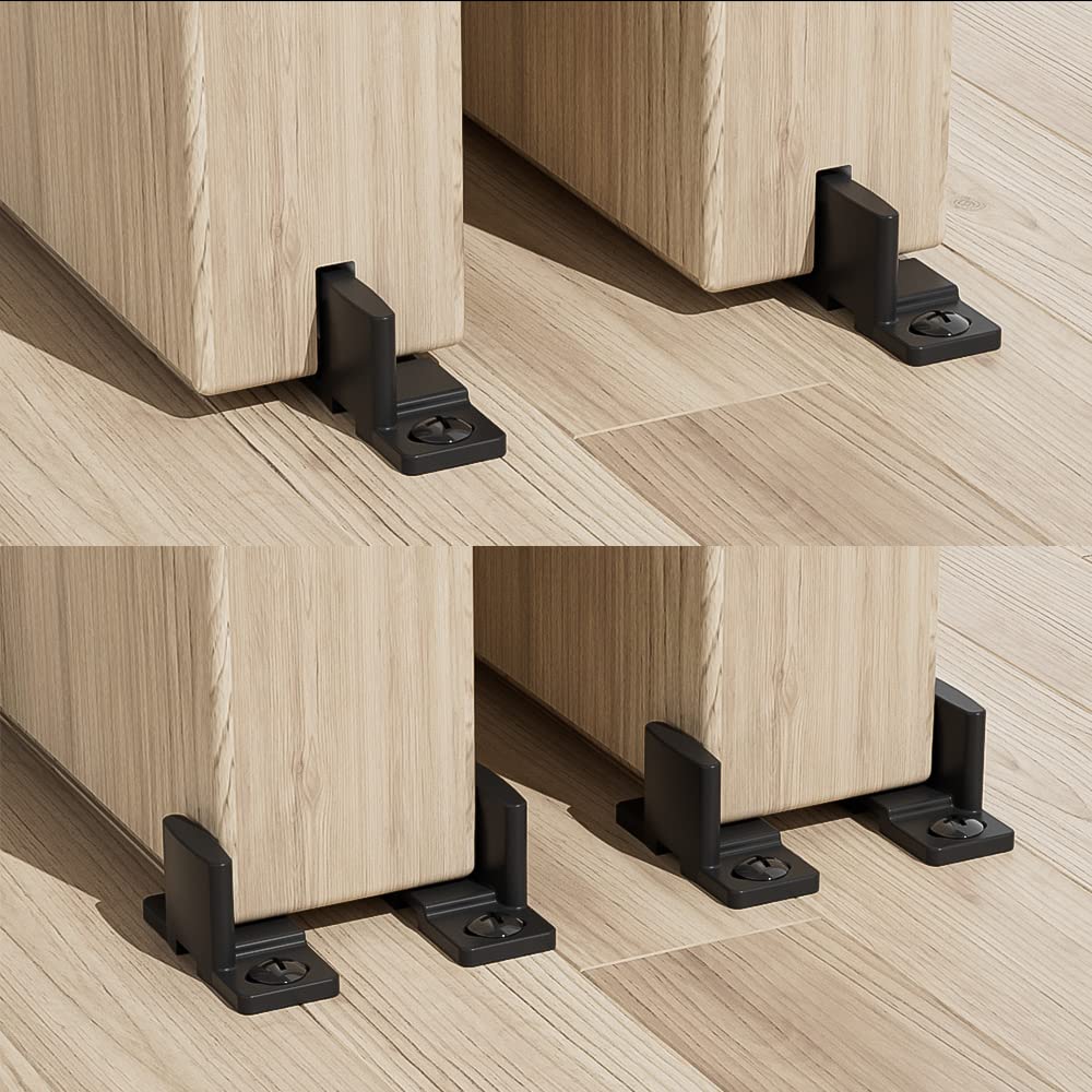 2 Pack Black Sliding Barn Door Floor Guide - Plastic Floor Mounted Door Bottom Hardware for Bypass Doors, Pocket Doors, Closets & Cabinets - Durable Track System for Smooth Door Operation in Home & Office Spaces