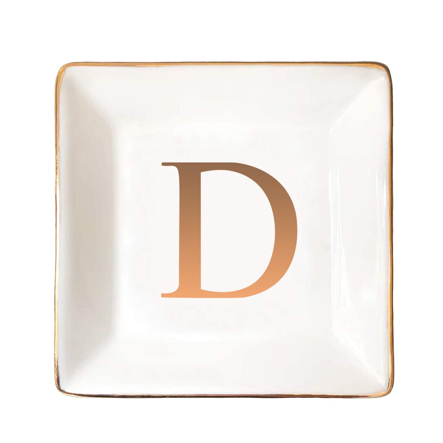 Personalized Ceramic Jewelry Tray with Gold Initials - Elegant Ring Dish, Trinket Bowl & Key Holder - Perfect Wedding, Engagement Gift & Home Decor for Dresser, Vanity or Nightstand Organization