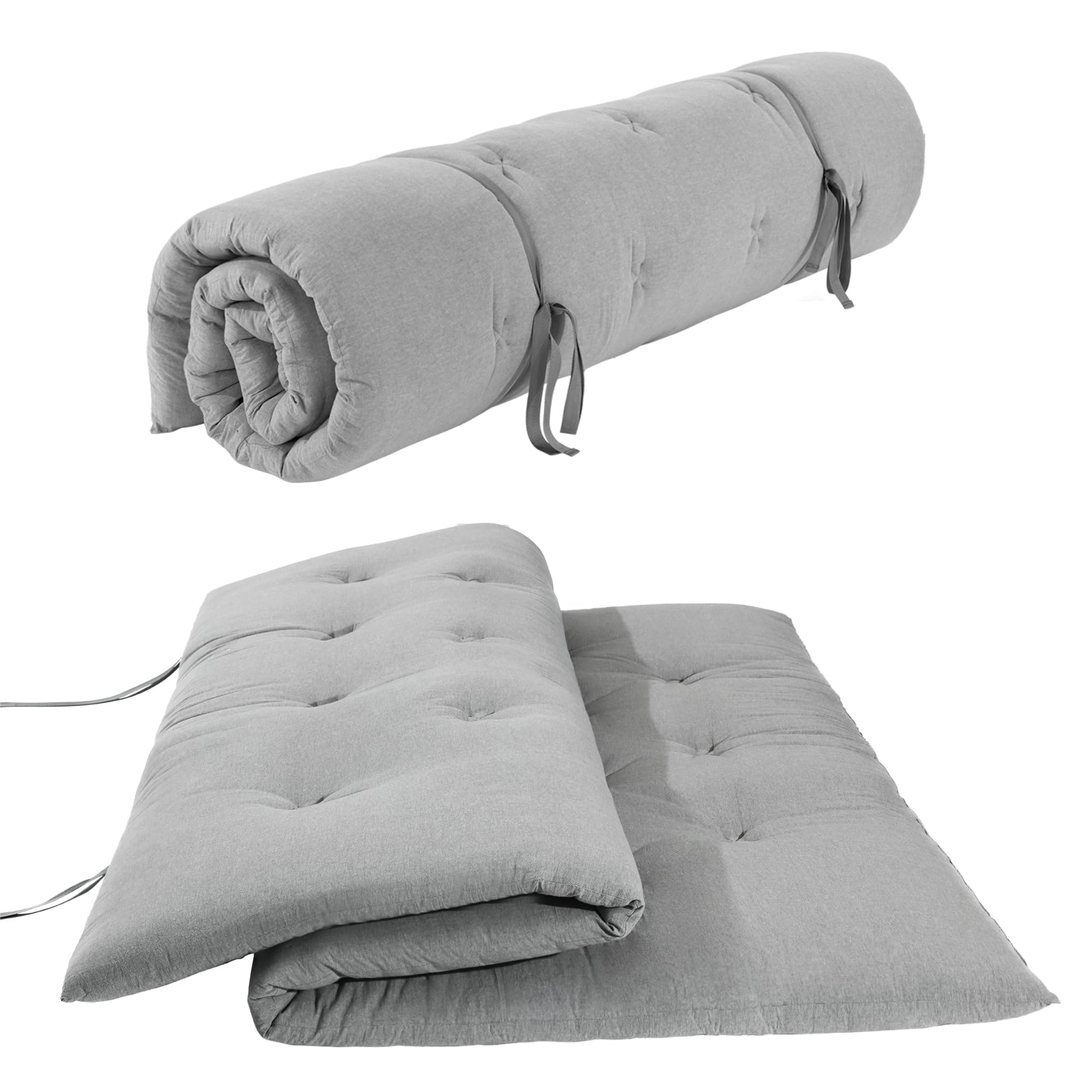 Japanese Floor Mattress Twin Size - Foldable Tatami Mat with 100% Cotton Shell - Futon Mattress & Dorm Sleeping Pad - Roll Up Floor Lounger Bed for Adults & Kids (Grey, 80
