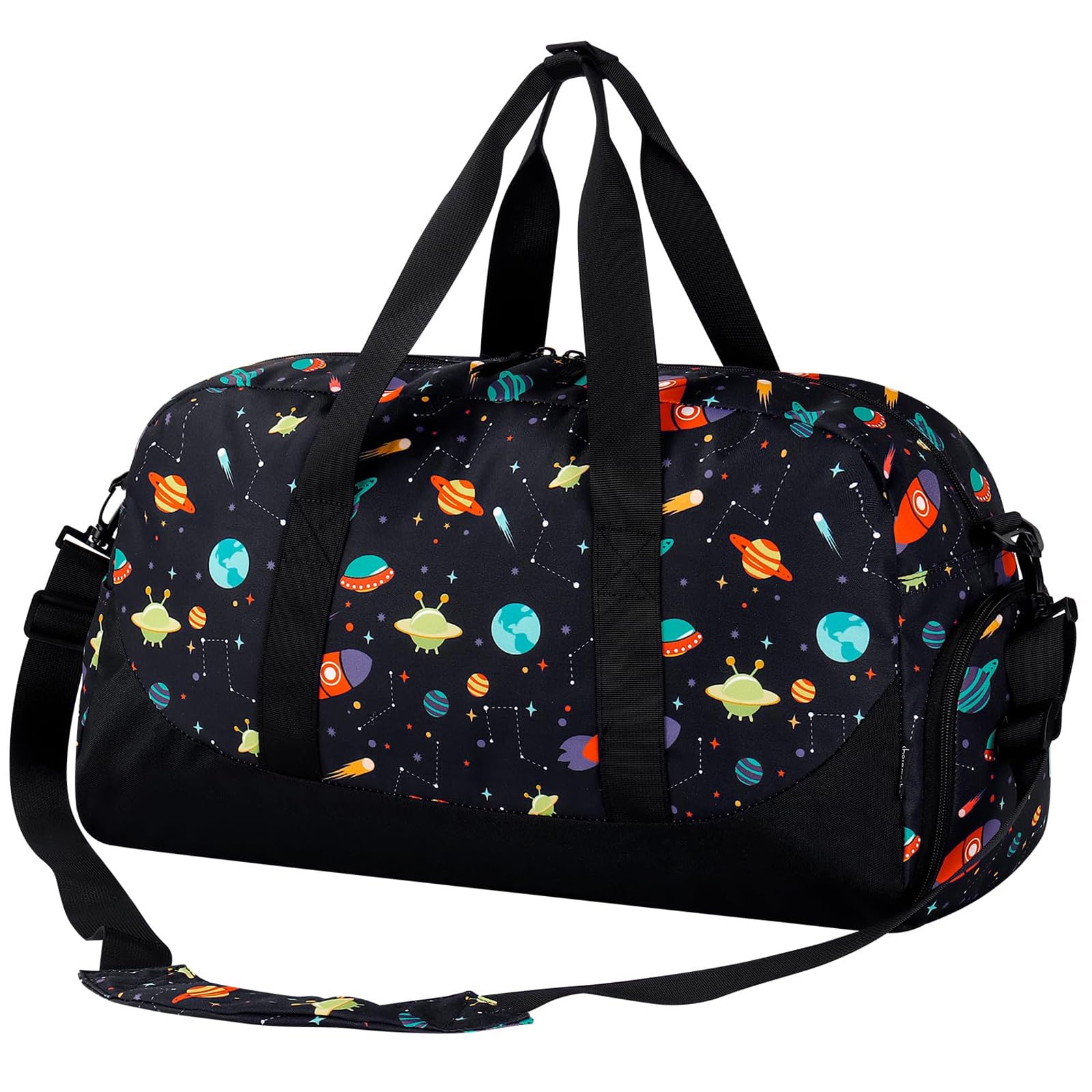 Choco Mocha Kids Duffle Bag - Boys Space Themed Travel Backpack for Toddlers - Black | Perfect for School, Sleepovers & Weekend Trips