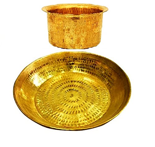 Will & Weaves Traditional Brass Hammered Dough Maker & Atta Maker - 12 Inch Indian Kitchen Utensil with 2 Liter Brass Pot (Patila) - Perfect for Roti, Chapati & Paratha Dough Preparation at Home