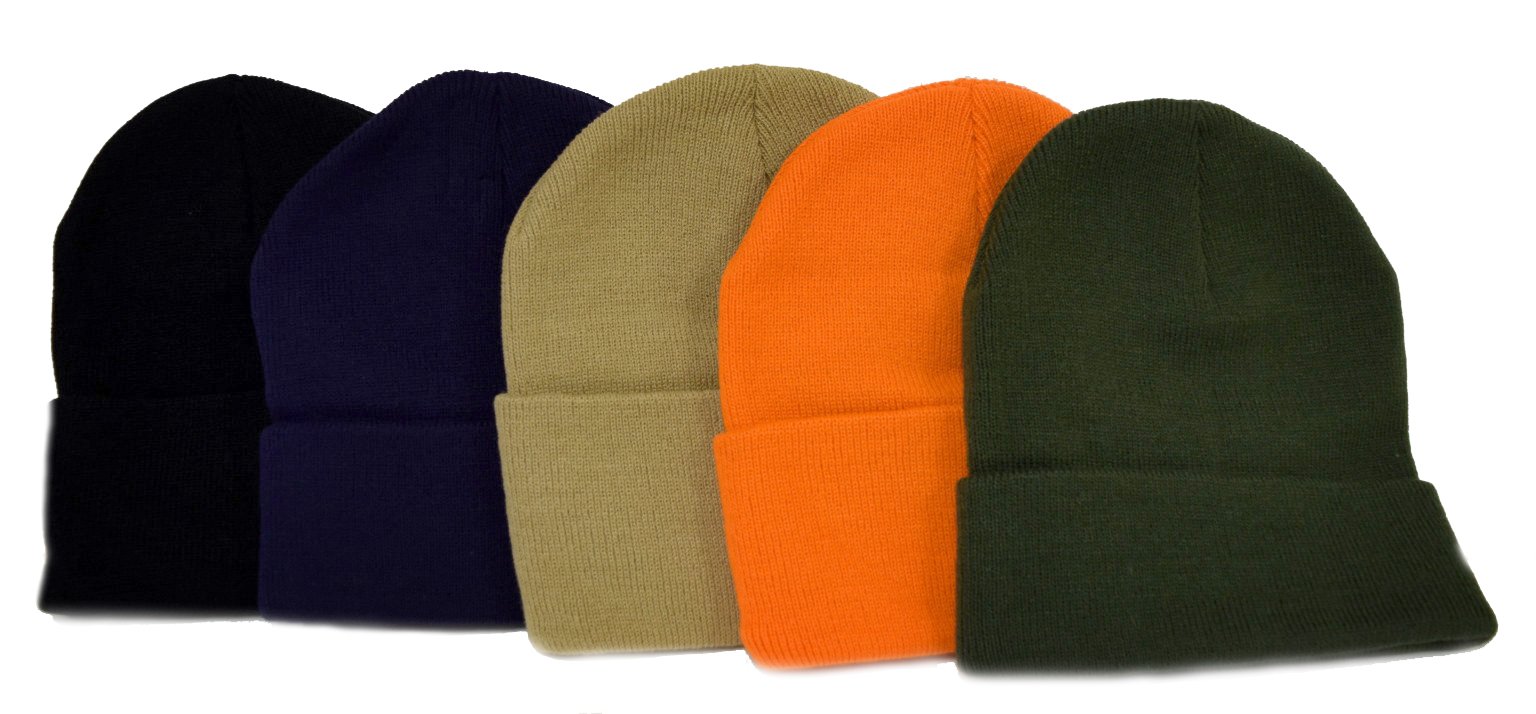 Florida Hat Company 5 Pack Knit Beanies - Black, Navy, Khaki, Olive, Orange Winter Hats for Men & Women - Perfect for Christmas Gifts, Skiing, Snowboarding & Outdoor Activities