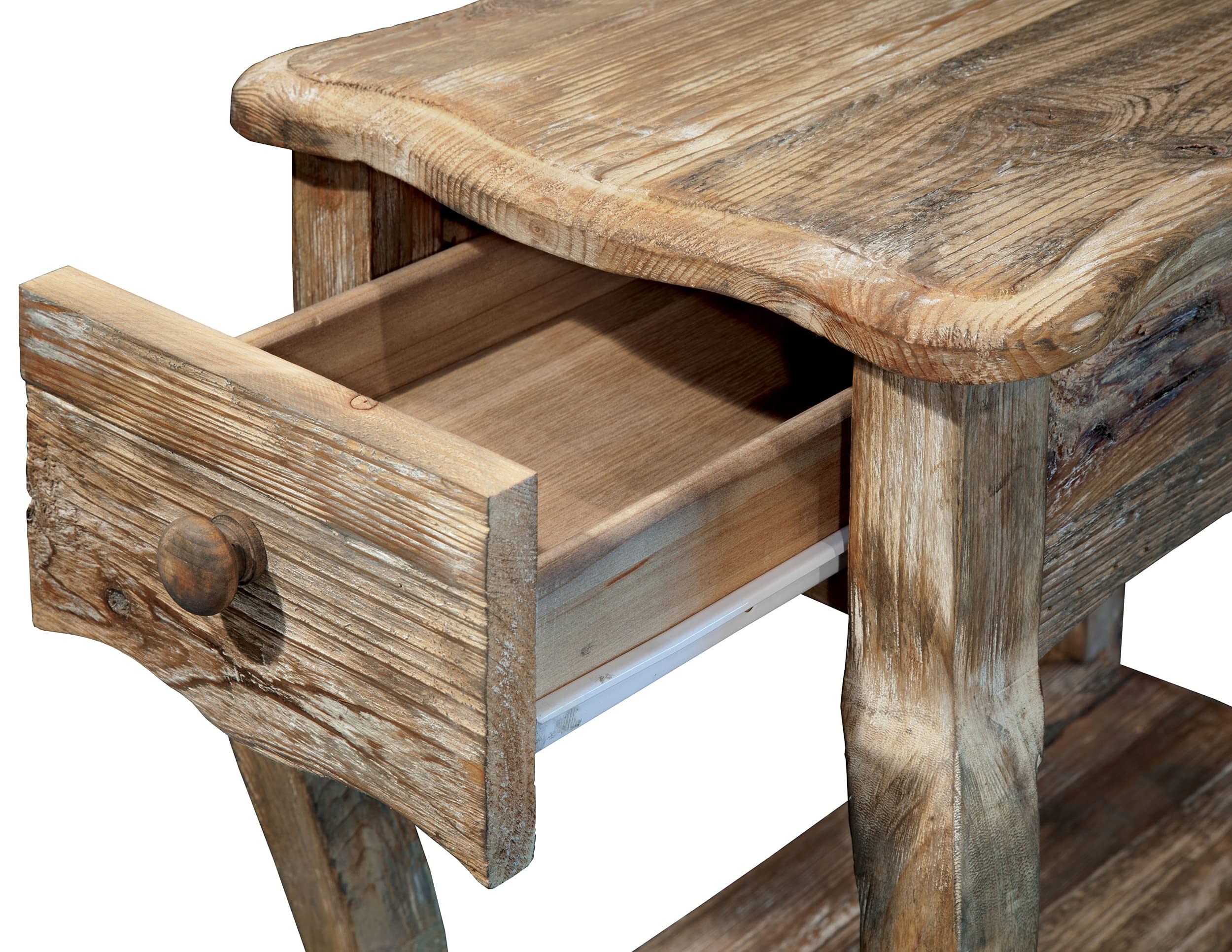 Alaterre Rustic Side Table with Drawer & Shelf - Curved Legs, Scalloped Edges - 15