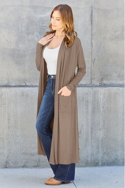Basic Bae Full Size Open Front Long Sleeve Cover Up - Lightweight Beach Kimono for Women, Summer Swimwear Coverup, Boho Chic Loungewear for Pool, Vacation, and Resort Wear