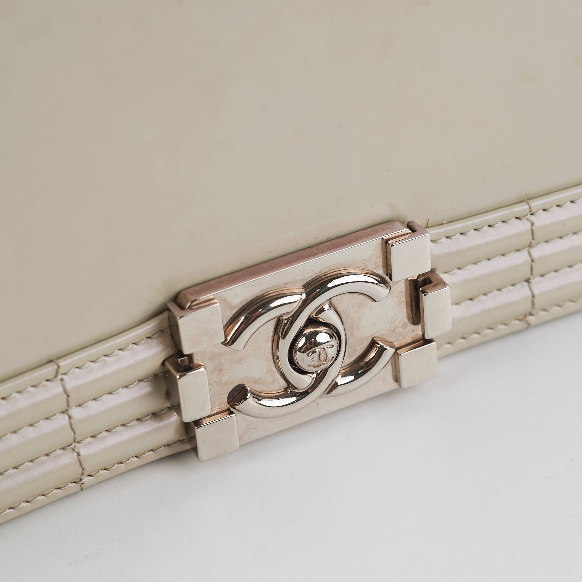 Chanel Boy Old Medium Iridescent Light Grey Leather Shoulder Bag - Luxury Designer Handbag for Women, Perfect for Evening Parties & Special Occasions