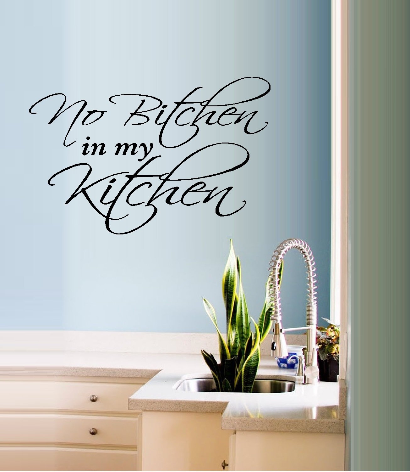 BestPricedDecals 'No Bitchen in My Kitchen' Vinyl Wall Decal - 13x20 Inches - Funny Kitchen Decor for Home, Office, or Cafe