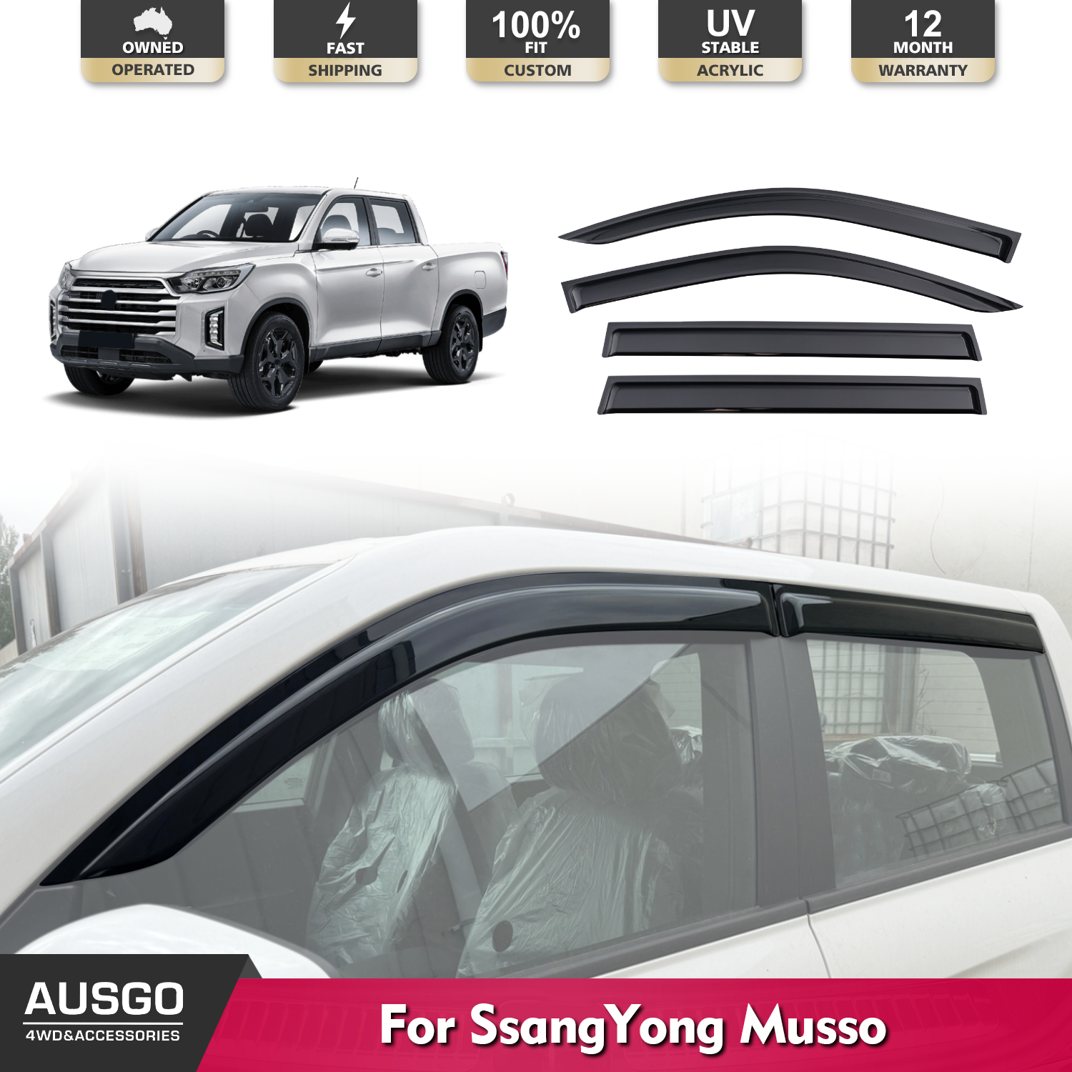Premium Weather Shields for KGM SsangYong Musso 2018-2024 - Durable Rain Guards & Window Deflectors for Pickup Trucks - Perfect for Outdoor Adventures & All-Weather Protection