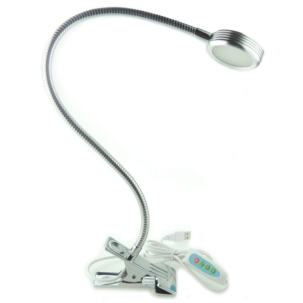 Dimmable Clip on LED Desk Lamp with Adjustable Gooseneck - 3 Color Temperature Reading Light with USB Port & C-Clamp - Perfect for Office, Study, Bedroom Night Light (Silver)