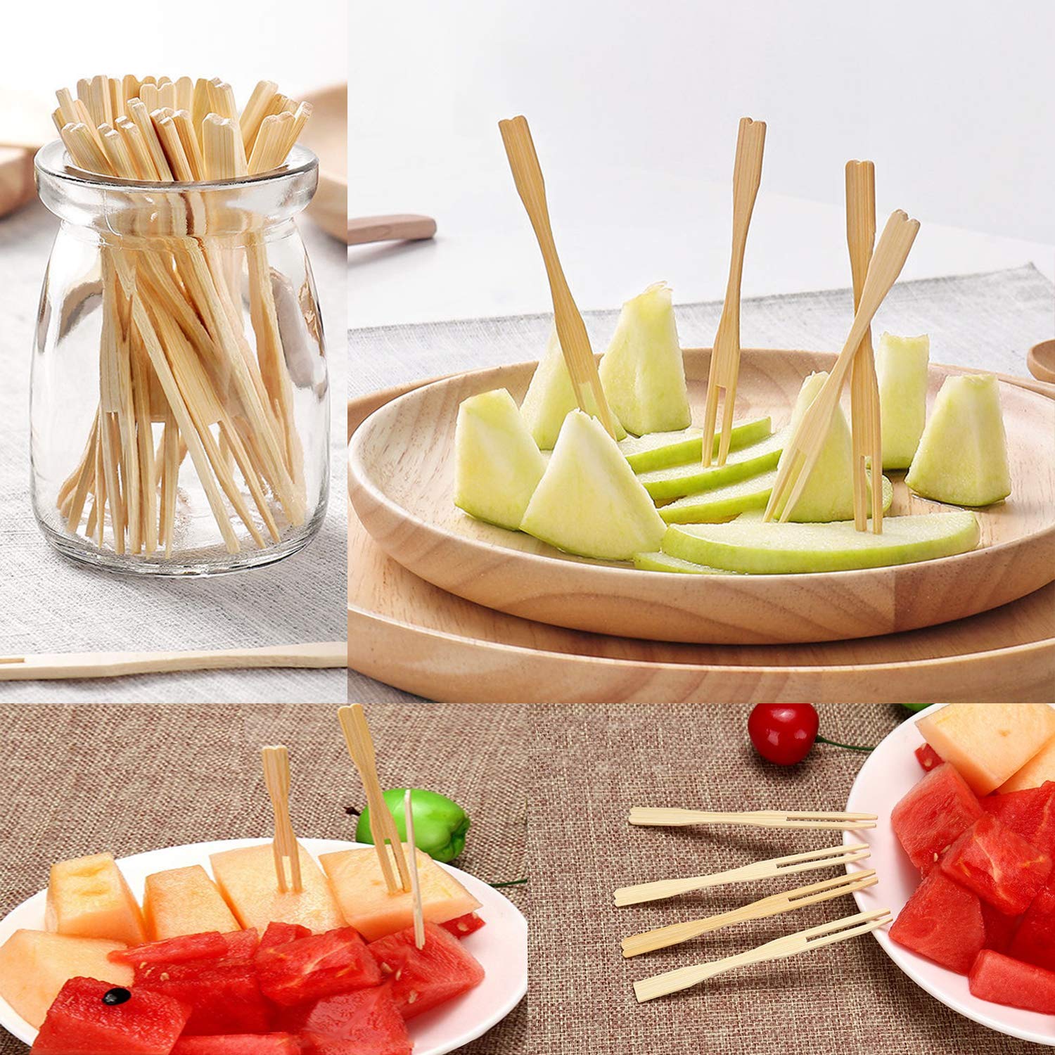 Eco-Friendly Bamboo Forks 3.5 Inch - 110 Pcs Disposable Double Prong Mini Appetizer Forks for Fruit, Cocktails, Desserts & Pastries | Perfect for Parties, Picnics & Catering Events