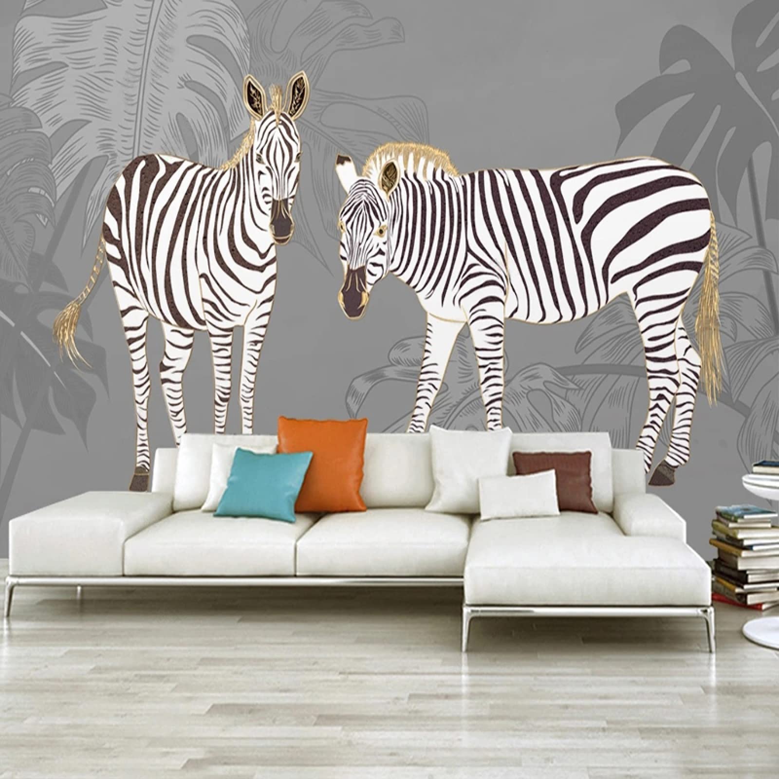 Hand-Painted Self-Adhesive Zebra Wallpaper - Luxury Nordic 3D Golden Embossed Mural for Living Room & Bedroom Decor | Peel & Stick Wall Covering for Modern Home Interior Design