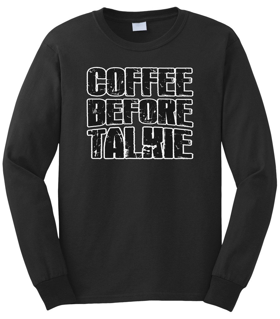 Cybertela Men's Funny Coffee Lover Graphic Tee - Caffeine Before Talkie Long Sleeve T-Shirt for Coffee Enthusiasts - Perfect Gift for Baristas & Coffee Lovers at Work or Cafes