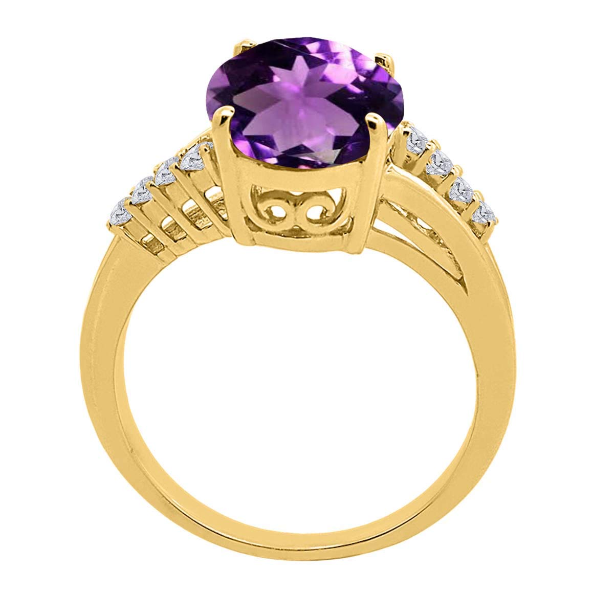 MauliJewels 3.3 Carat Oval Amethyst and Diamond Ring for Women - 10K Yellow Gold Prong Setting | Elegant Jewelry Gift for Anniversary, Engagement & Special Occasions