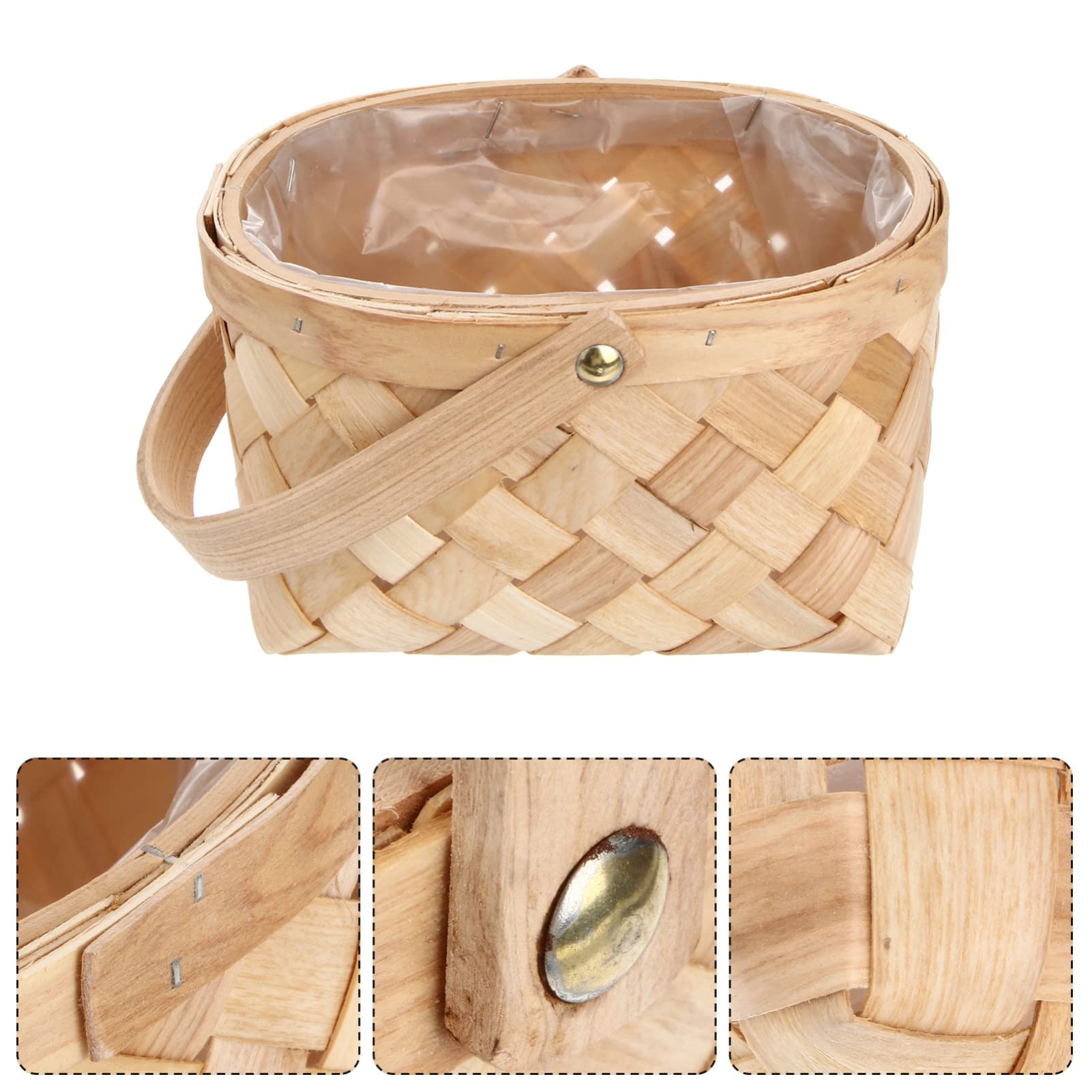 Handmade Woven Picnic Basket with Wooden Handle - Portable Storage Basket for Fruits, Bread & Food - Perfect for Home, Outdoor, Camping & Beach Parties