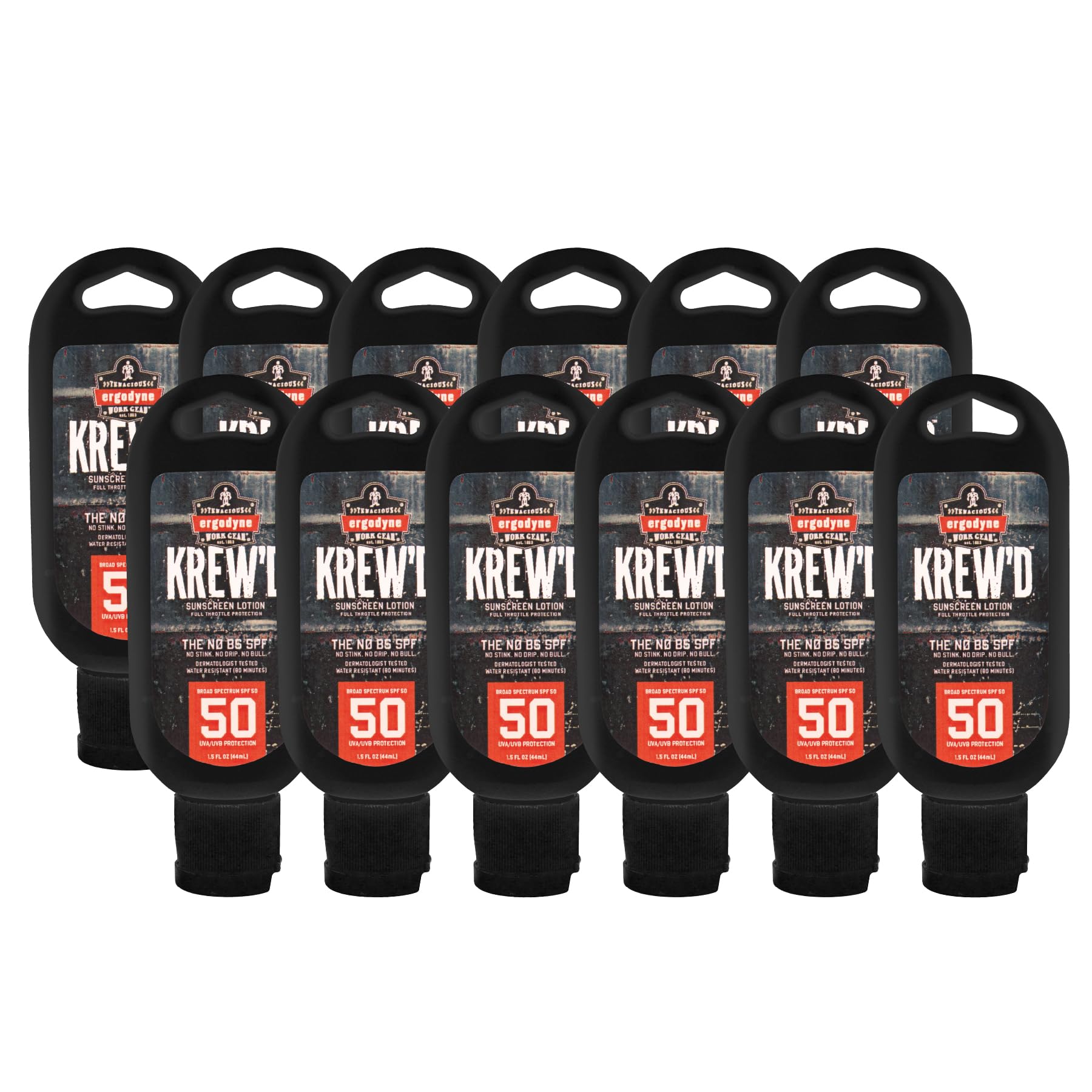 Ergodyne KREW’D 6352 SPF 50 Sunscreen Lotion - Broad Spectrum, Water Resistant, Travel Size 1.5 oz (12-Pack) - Perfect for Outdoor Activities, Beach, Swimming & Daily Sun Protection