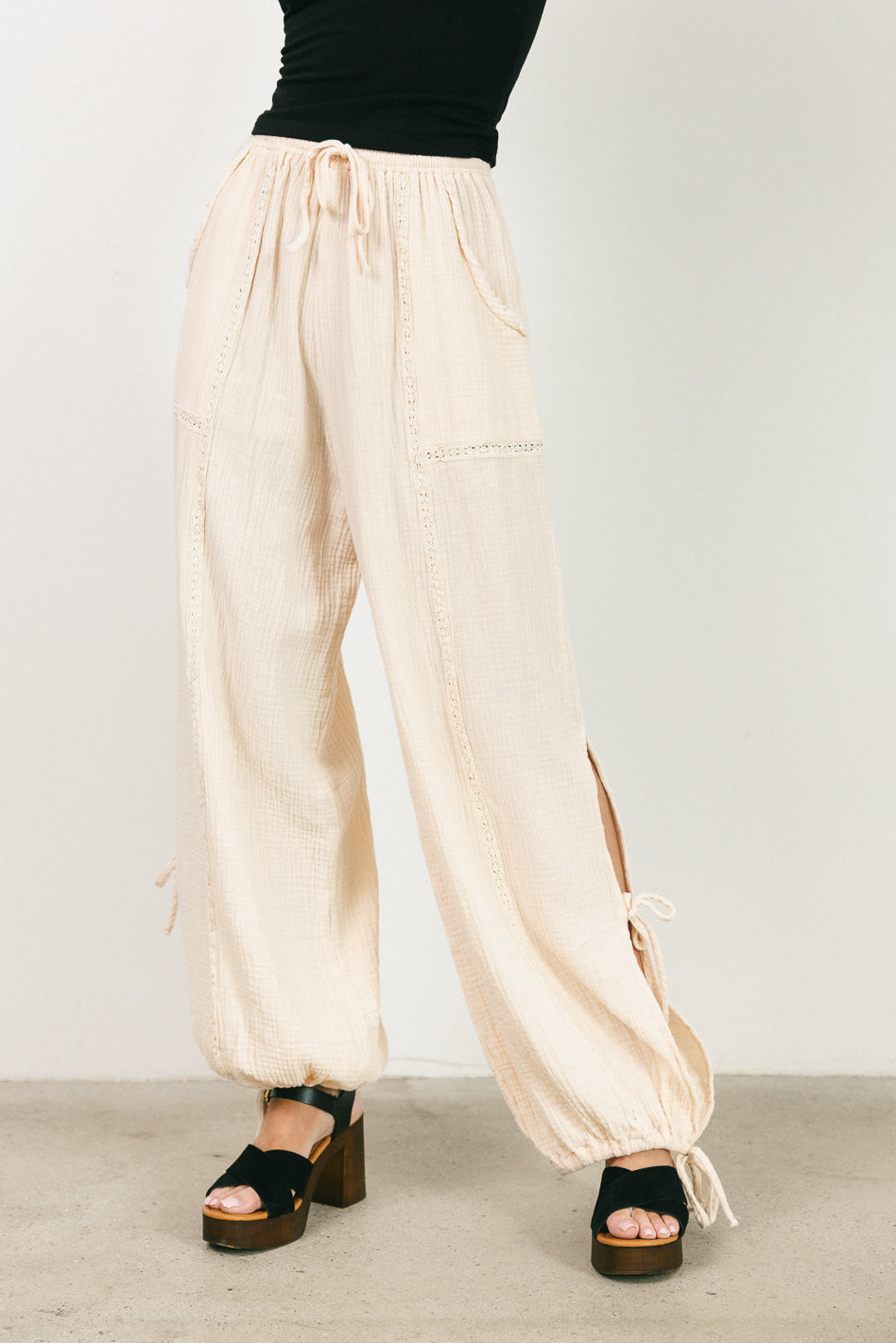 Avery Crinkle Joggers in Oatmeal - Soft Comfortable Women's Lounge Pants for Yoga, Running & Casual Wear