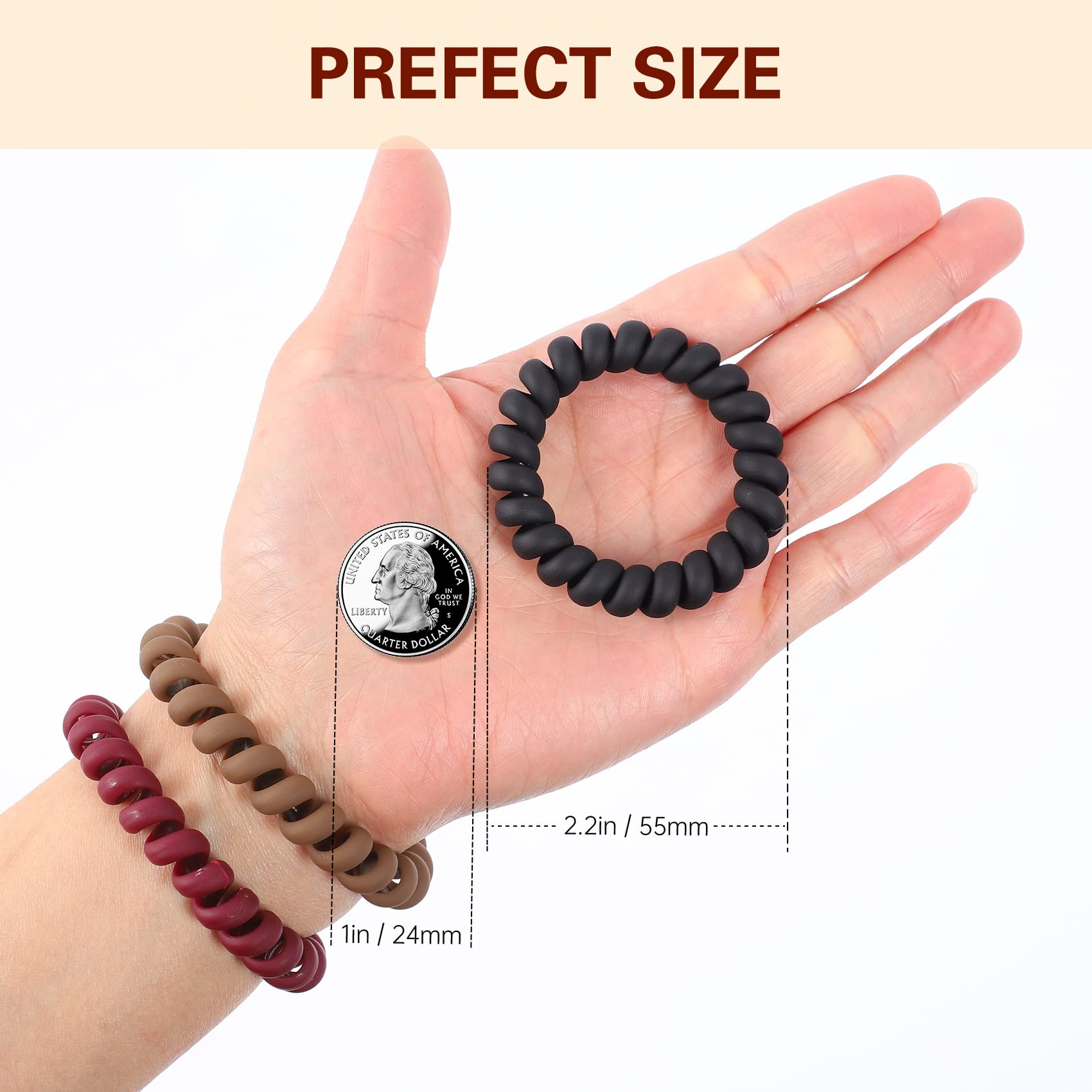 15 Pcs No-Crease Spiral Hair Ties for Women - Matte Phone Cord Hair Accessories for Curly & Thick Hair (2.2 Inches) | Perfect for Workouts, Yoga, Office & Everyday Styling