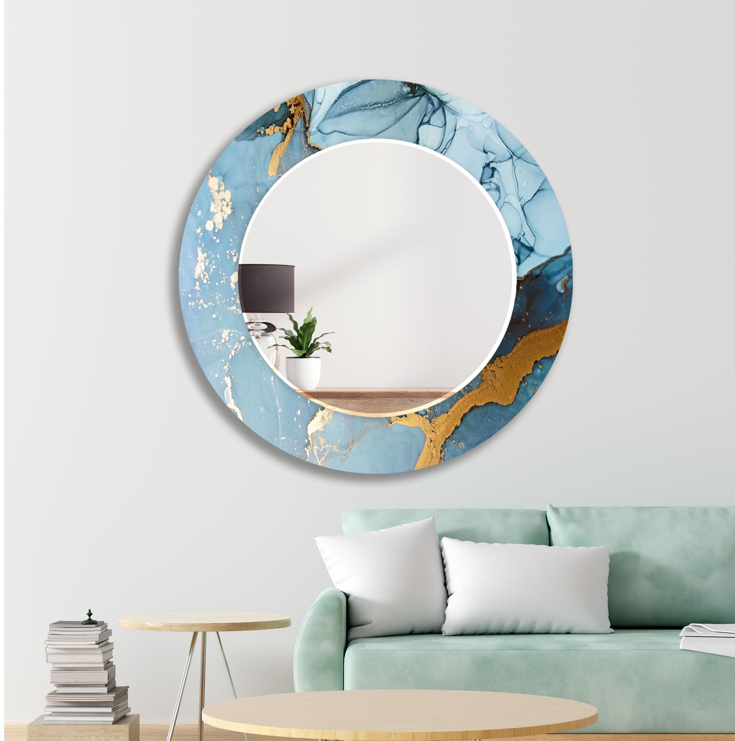 Elegant Blue and Gold Wall Mirror - Decorative Home Accent for Living Room, Bedroom & Entryway