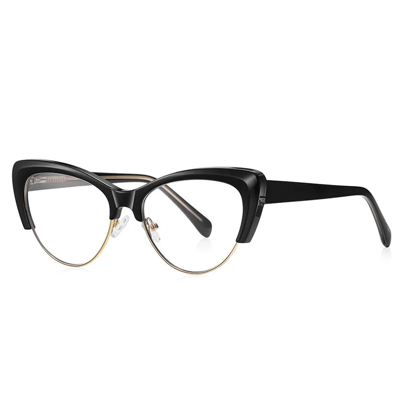 CCspace Unisex Full Rim Square Cat Eye Titanium Eyeglasses Frame 57455 - Lightweight Durable Glasses for Work, Reading & Fashion