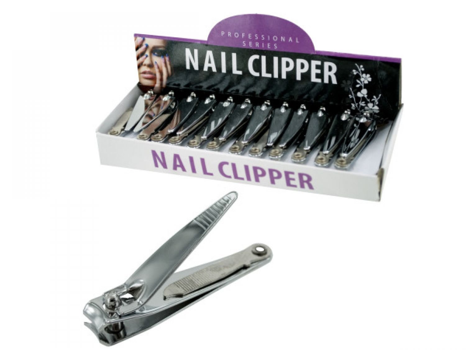 Bulk Nail Clippers Set of 24 - Professional Stainless Steel Toenail & Fingernail Clippers with Countertop Display Stand for Salons, Spas & Home Grooming Kits
