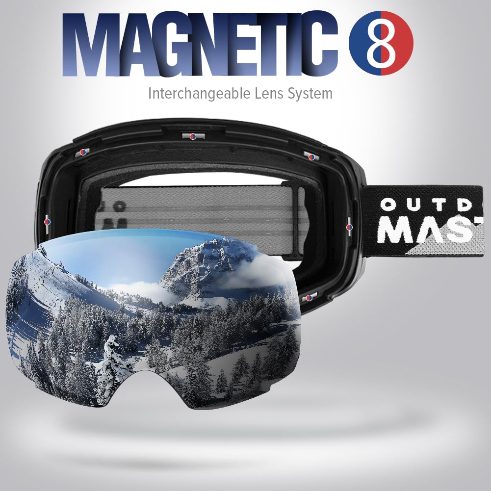 OutdoorMaster PRO Frameless Ski Goggles with Interchangeable Lens - 100% UV400 Protection for Men & Women - Perfect for Snowboarding, Skiing & Winter Sports