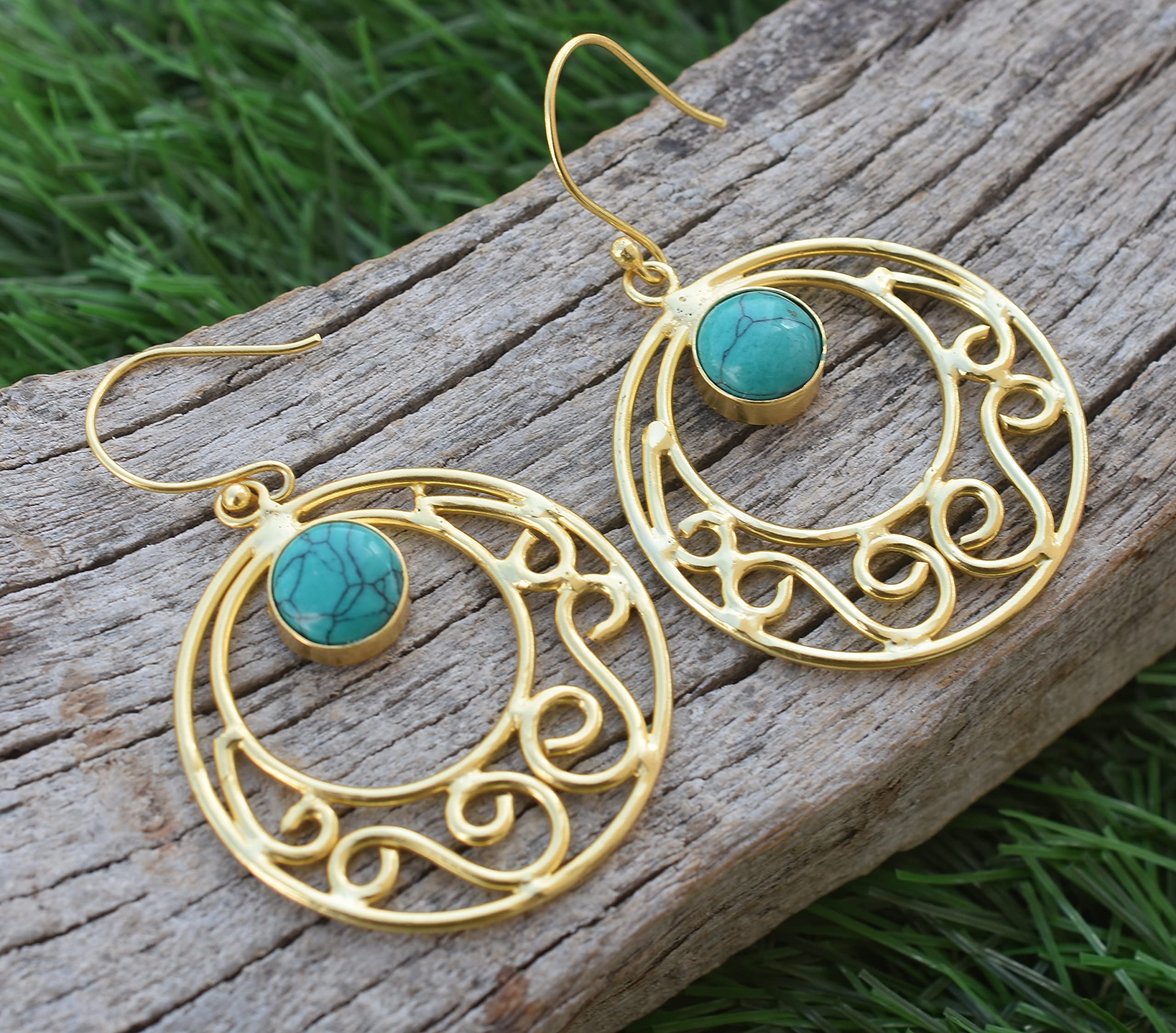 18K Gold Plated Green Turquoise Earrings for Women - Handmade Fashion Jewelry Gift for Girls & Women - VE-336 | Perfect for Weddings, Parties & Special Occasions
