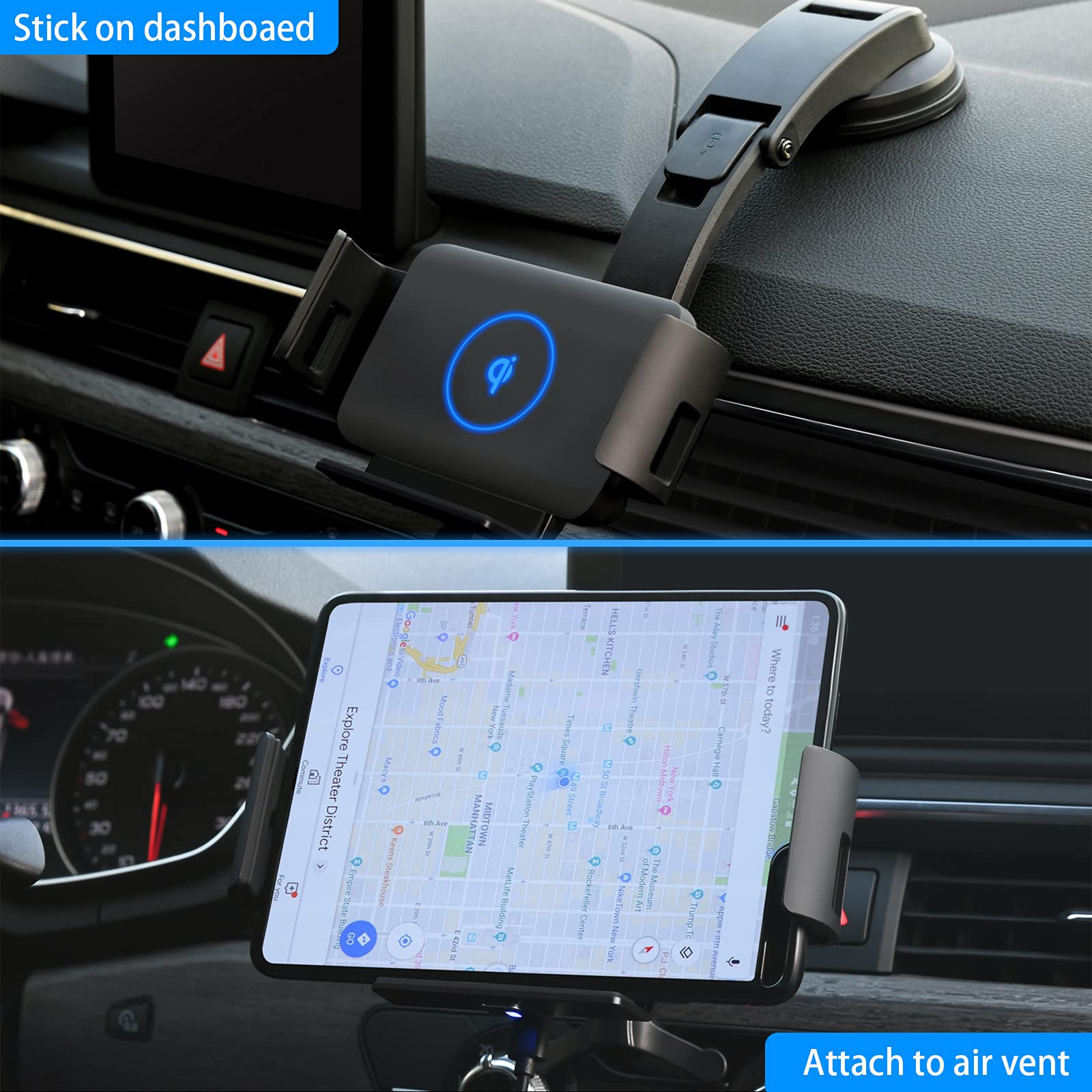 Fast Wireless Car Charger Mount for Galaxy S25 Ultra/S25+/S25/S24 Ultra/S24+/S24 & iPhone 16/15/14/13/12 Series - Auto-Clamping Air Vent Phone Holder with Qi Charging - Perfect for Commuting, Road Trips & GPS Navigation