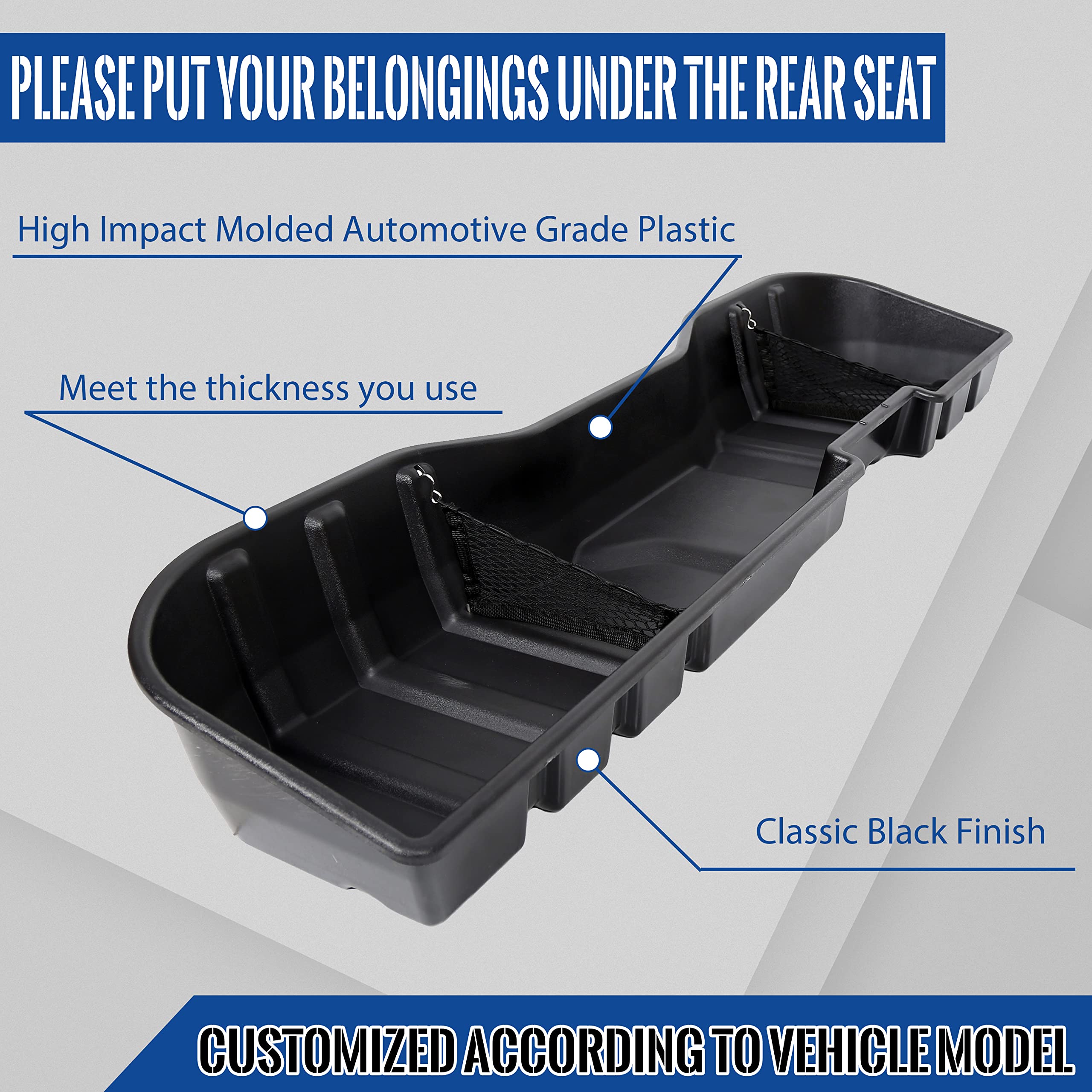 ECOTRIC Under Seat Storage Box Compatible with 2007-2019 Chevy Silverado & GMC Sierra 1500/2500HD/3500HD Crew Cab - Replacement for OEM Part #23183674 - Perfect for Organizing Tools, Emergency Kits, and Truck Accessories