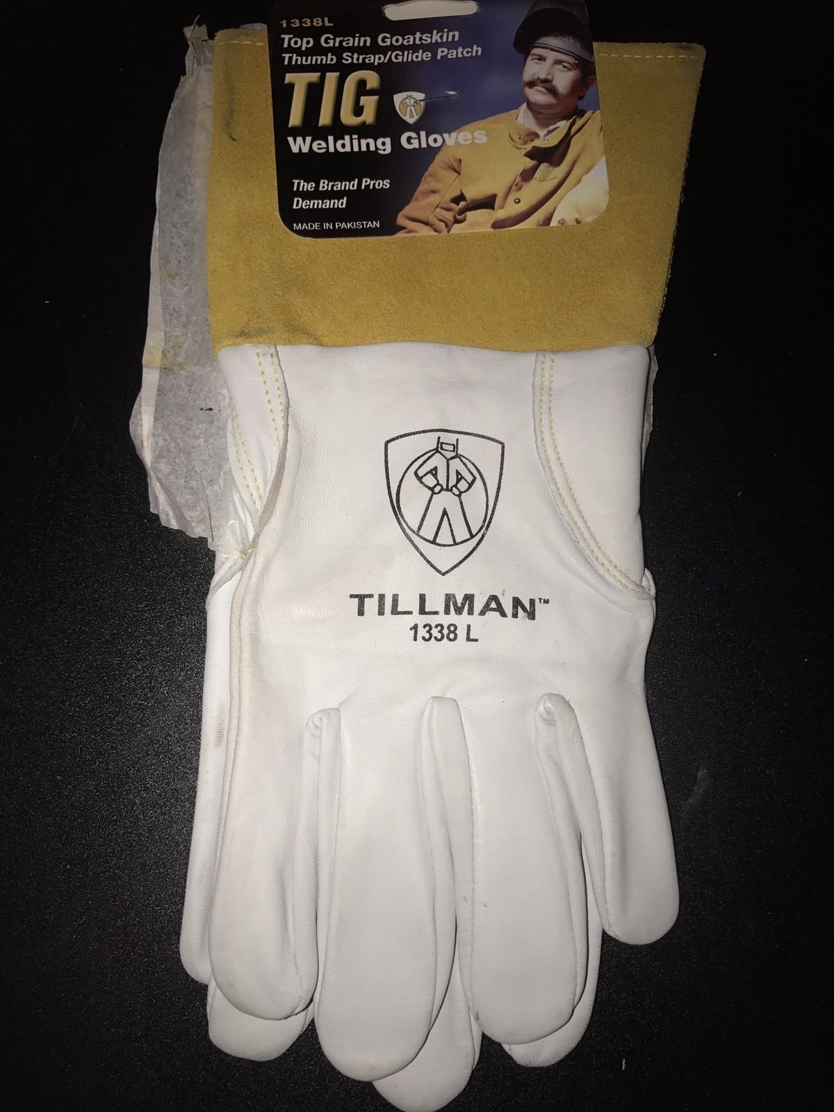 Tillman 1338 Top Grain Goatskin TIG Welding Gloves with Glide Patch - Large Size, White - Perfect for MIG/TIG Welding, Metal Fabrication & DIY Projects