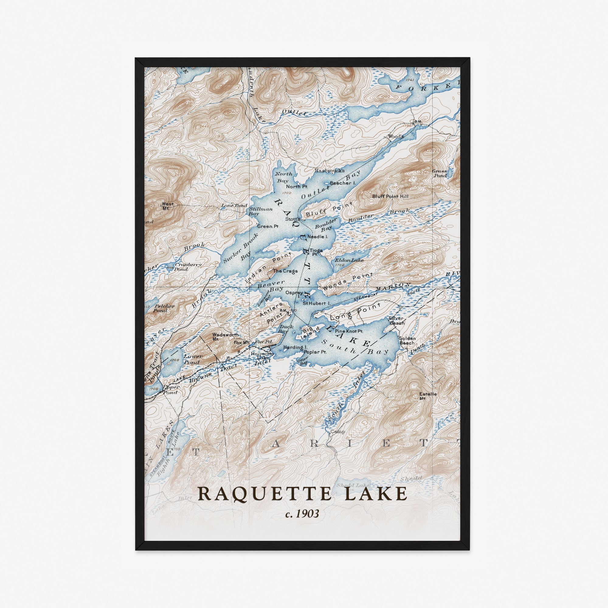 Vintage 1903 Raquette Lake NY Topographic Map - Antique Wall Decor, Hiking & Camping Guide, Historical Gift for Collectors