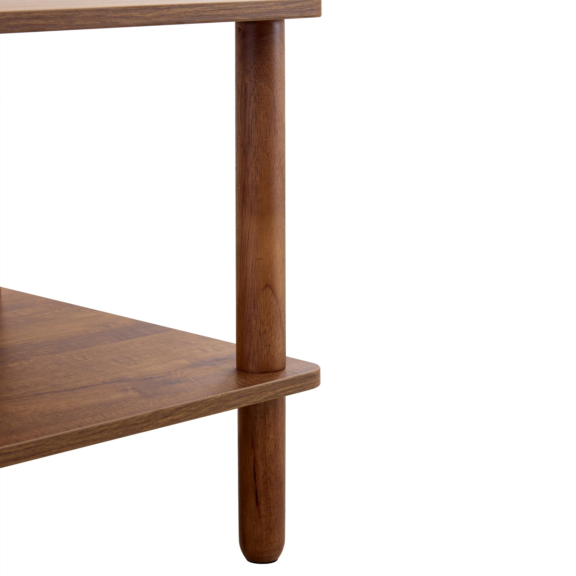Modern 2-Tier Coffee Table with Storage - Walnut Brown Wooden Center Table for Living Room | Durable Rubberwood Furniture for Home Decor