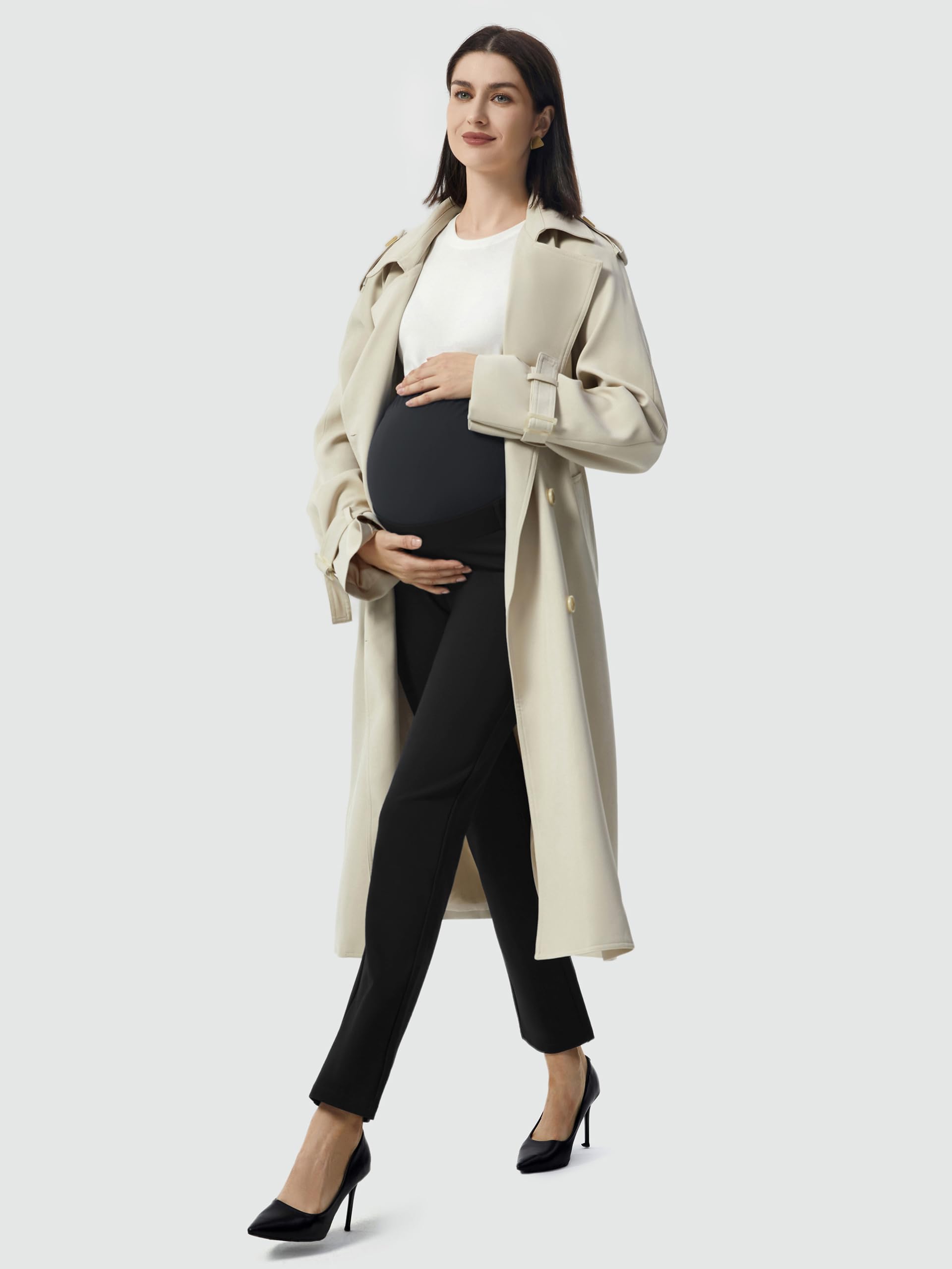 AFITNE Maternity Work Pants - Over The Belly Stretch Dress Pants for Pregnancy, Office & Casual Wear - Comfortable Straight Leg Yoga Pants for Professional Moms