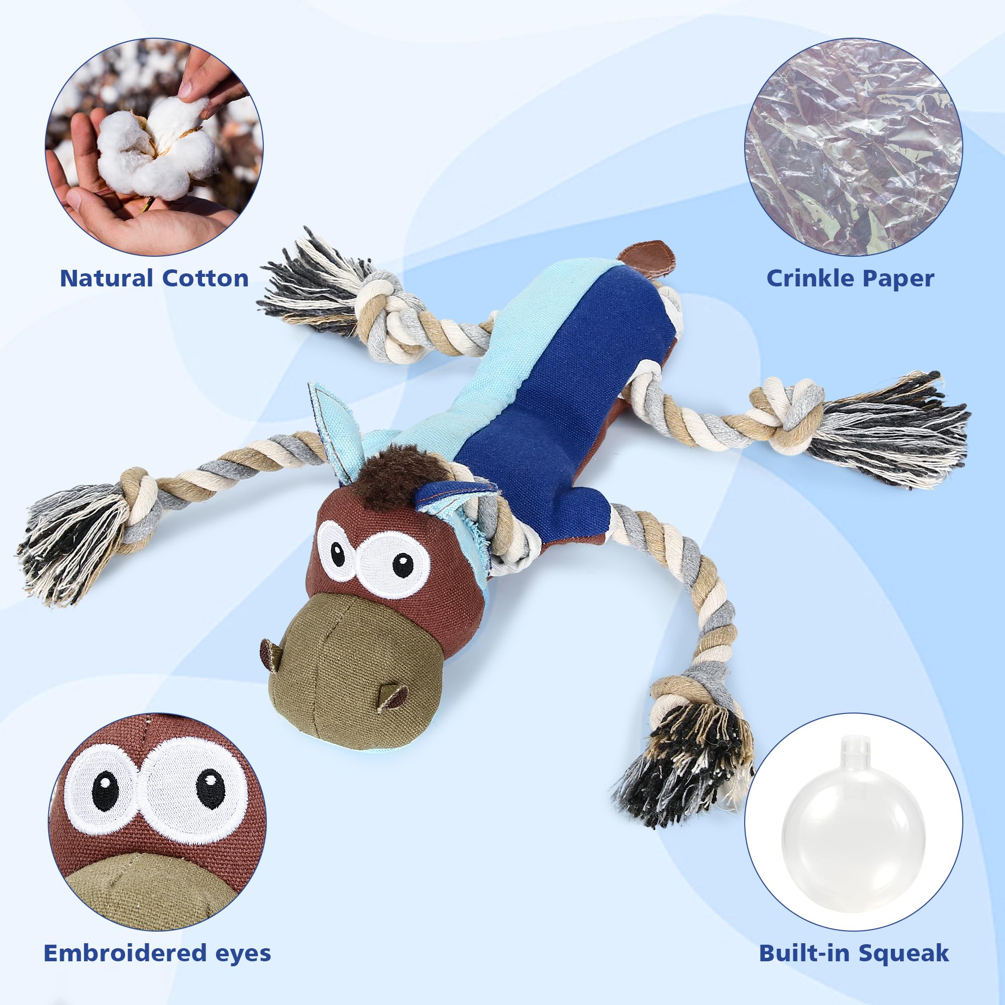 **PUHOHUN Durable Squeaky Dog Toys for Large Breeds – Tough Chew Rope Tug Toy with Crinkle Paper – Interactive Puppy Chewing Toys for Aggressive Chewers – Perfect for Playtime, Training & Bonding**