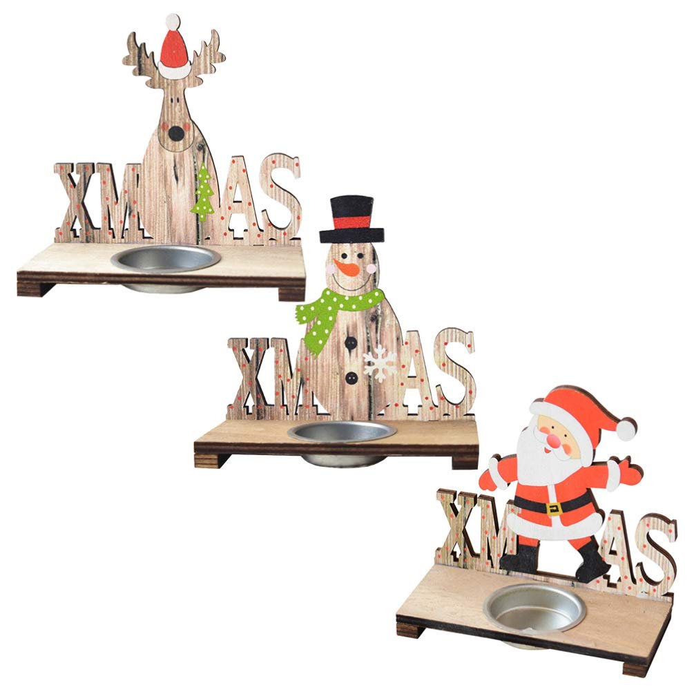 ABOOFAN 3-Piece Christmas Wooden Tealight Candle Holder Set - Reindeer, Snowman & Santa Claus Holiday Decor for Home, Table Centerpiece | Perfect for Christmas Party, Winter Decorations & Gift Giving (Candles Not Included)