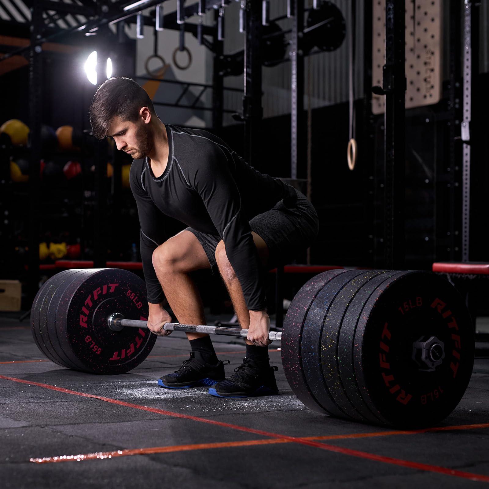 RitFit Bumper Plates - Colored Fleck-Rubber Olympic Weight Plates with Steel Insert (2-inch) for Weight Lifting, CrossFit & Strength Training - Single, Pair & Set Options - Perfect for Home Gym & Commercial Fitness Centers