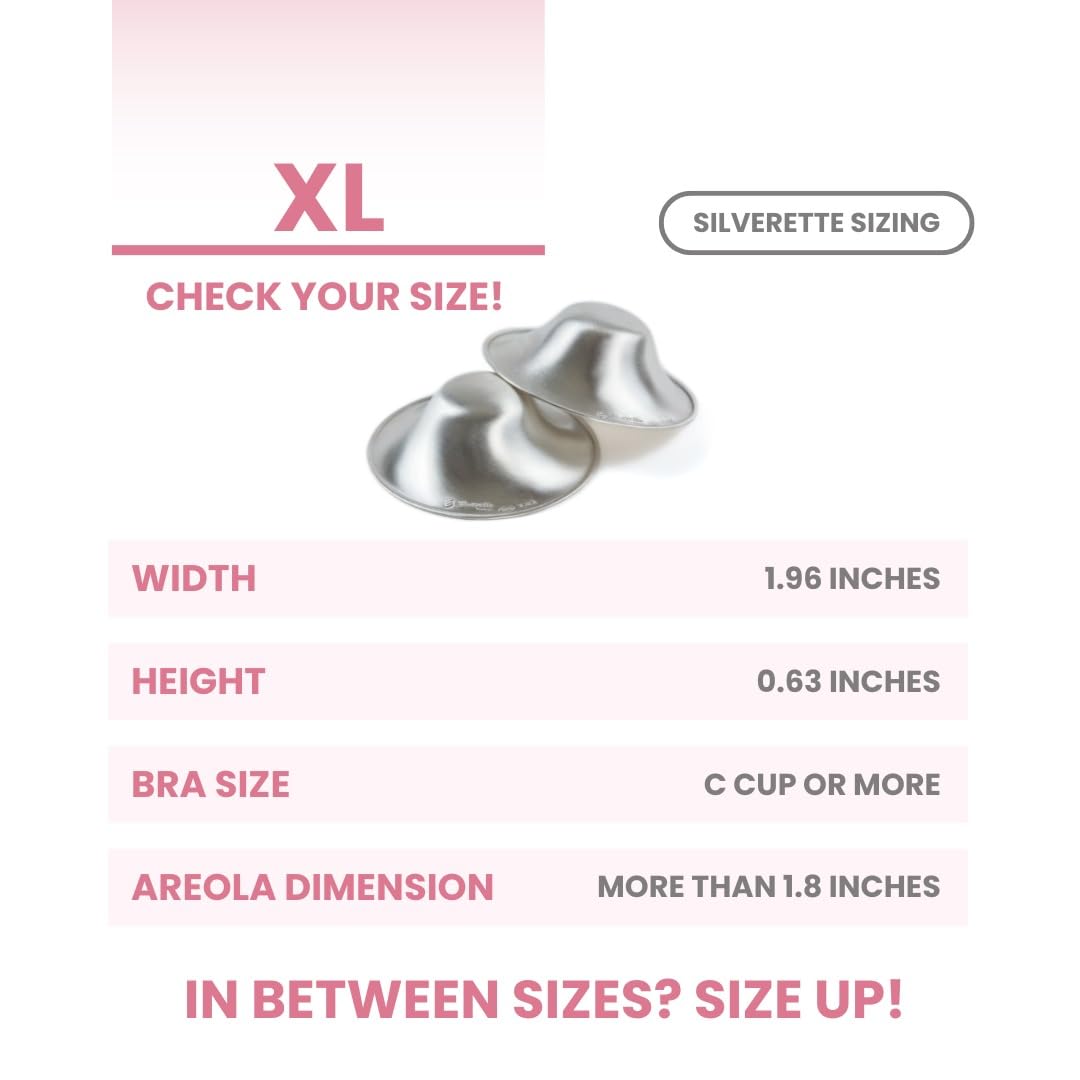 Original SILVERETTE® 925 Pure Silver Nursing Cups - Premium Nipple Shields for Breastfeeding Moms, XL Size Nursing Essentials for Newborns - Perfect for Pain Relief, Cracked Nipple Protection & Comfortable Breastfeeding at Home or On-the-Go