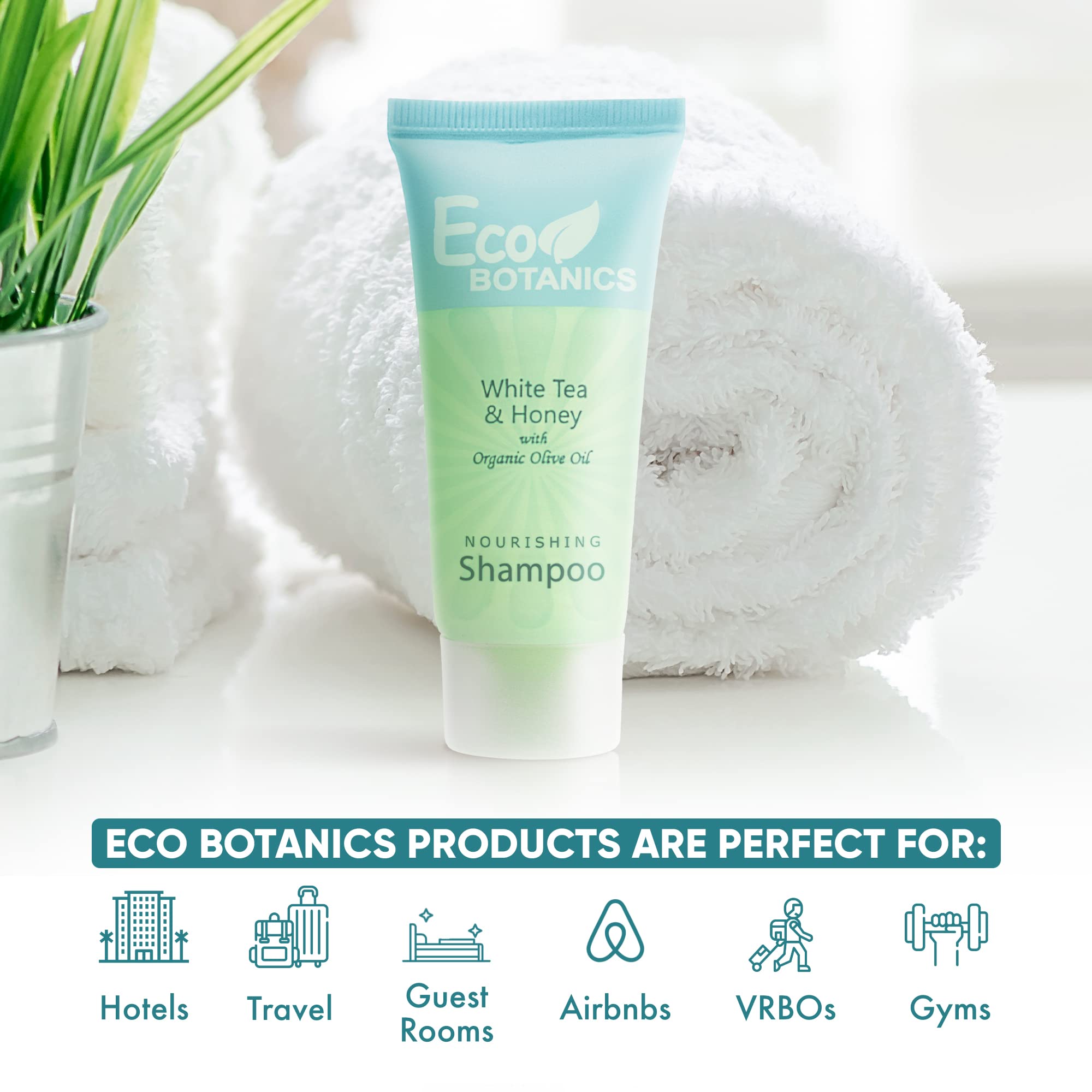 Eco Botanics Travel-Size Hotel Shampoo and Body Wash .85 oz (Case of 300) - Bulk Toiletries for Hotels, Gyms, Spas, and Travel Essentials