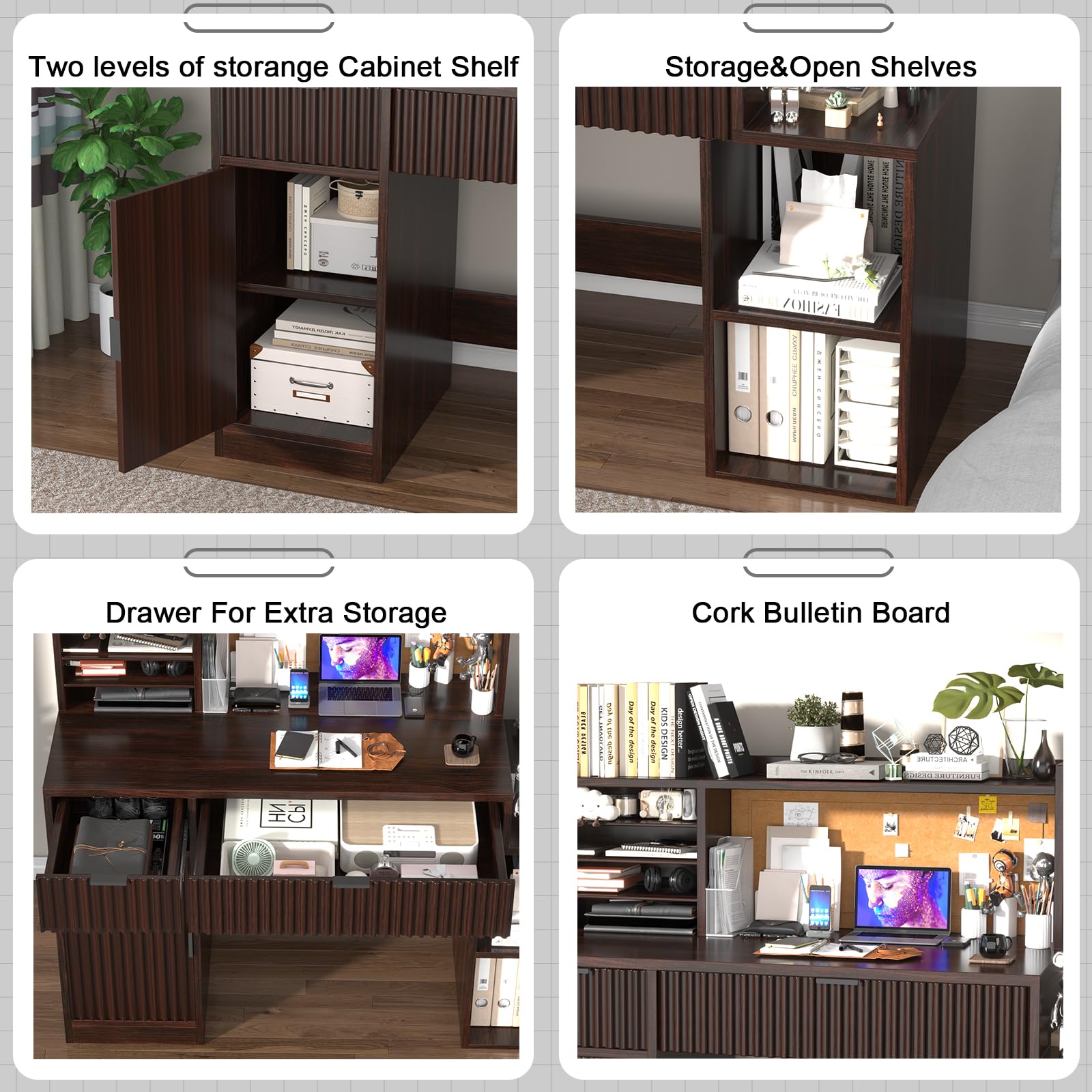 Kids Study Desk and Chair Set for Ages 5-12 - Espresso Wooden Children's Computer Desk with Bulletin Board, Storage Drawers & Cabinets - Perfect for Homework, Online Learning & Small Bedrooms (Model B10)